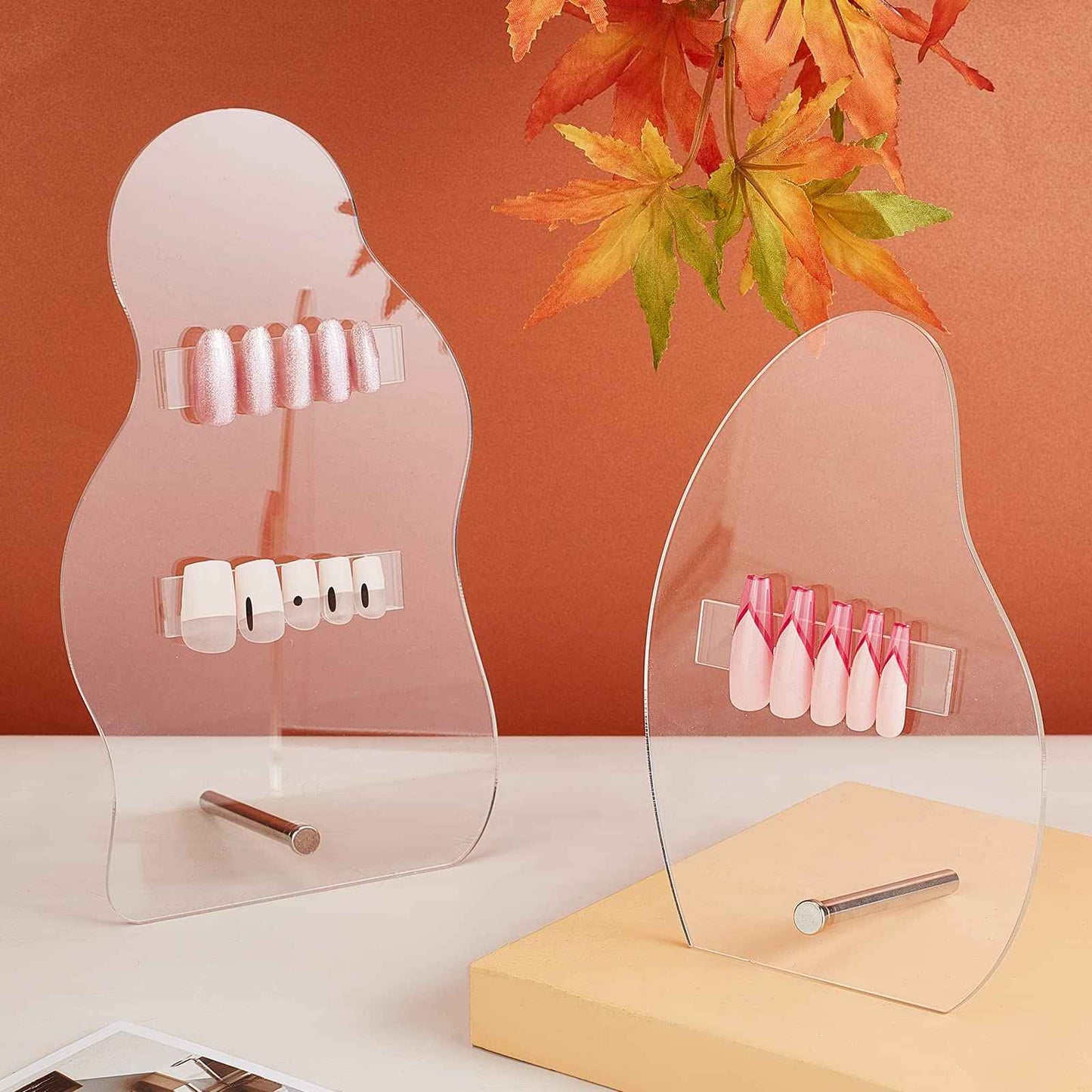 PH PandaHall 2 Sets Nail Art Display Board, 50pcs False Nail Tips Sample Display Acrylic Nail Practice Board Fingernail Display Polish Stands Showing Holder for Nail Art Design Display Manicure Tool