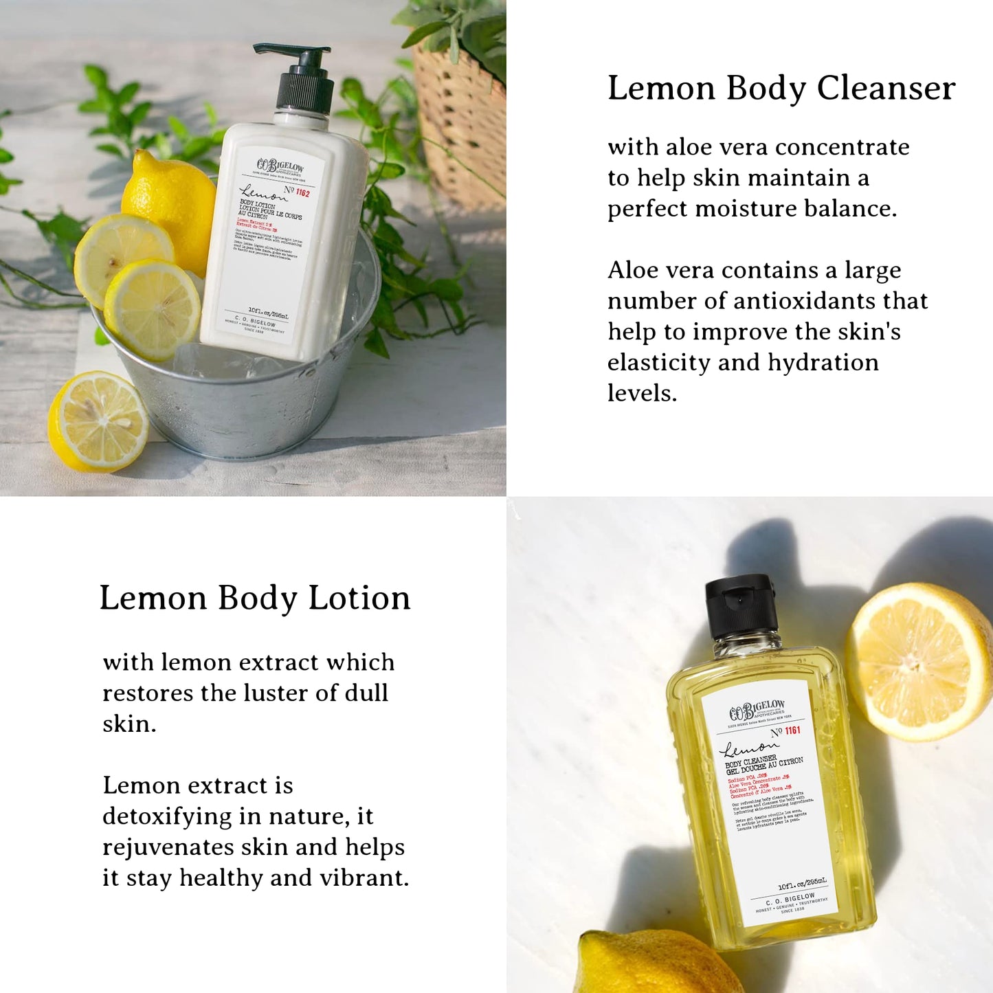 C.O. Bigelow Apothecary Duo, Lemon Body Care Gift Box with Body Soap & Lotion, Gift Set of Two - Moisturizing Lotion & Liquid Hand Wash for Dry Skin - 10fl oz Each