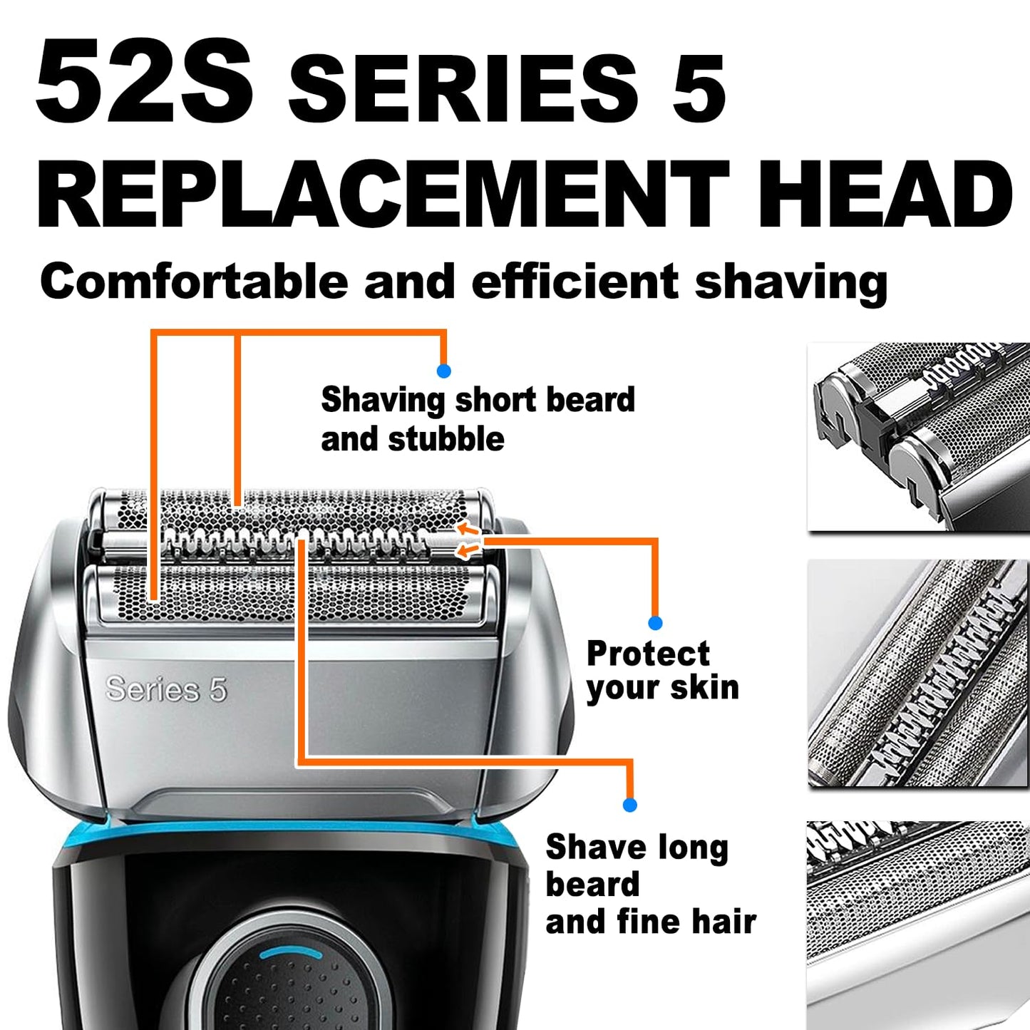 2 PACKS 52S Series 5 Electric Shaver Replacement Head for Men Razor Shaving Blades Compatible with 52S Replacement Electric Shaver Heads Braun Series 5: 5090/5190cc, 5040/5140s, 5030s, 5147s, 5145s