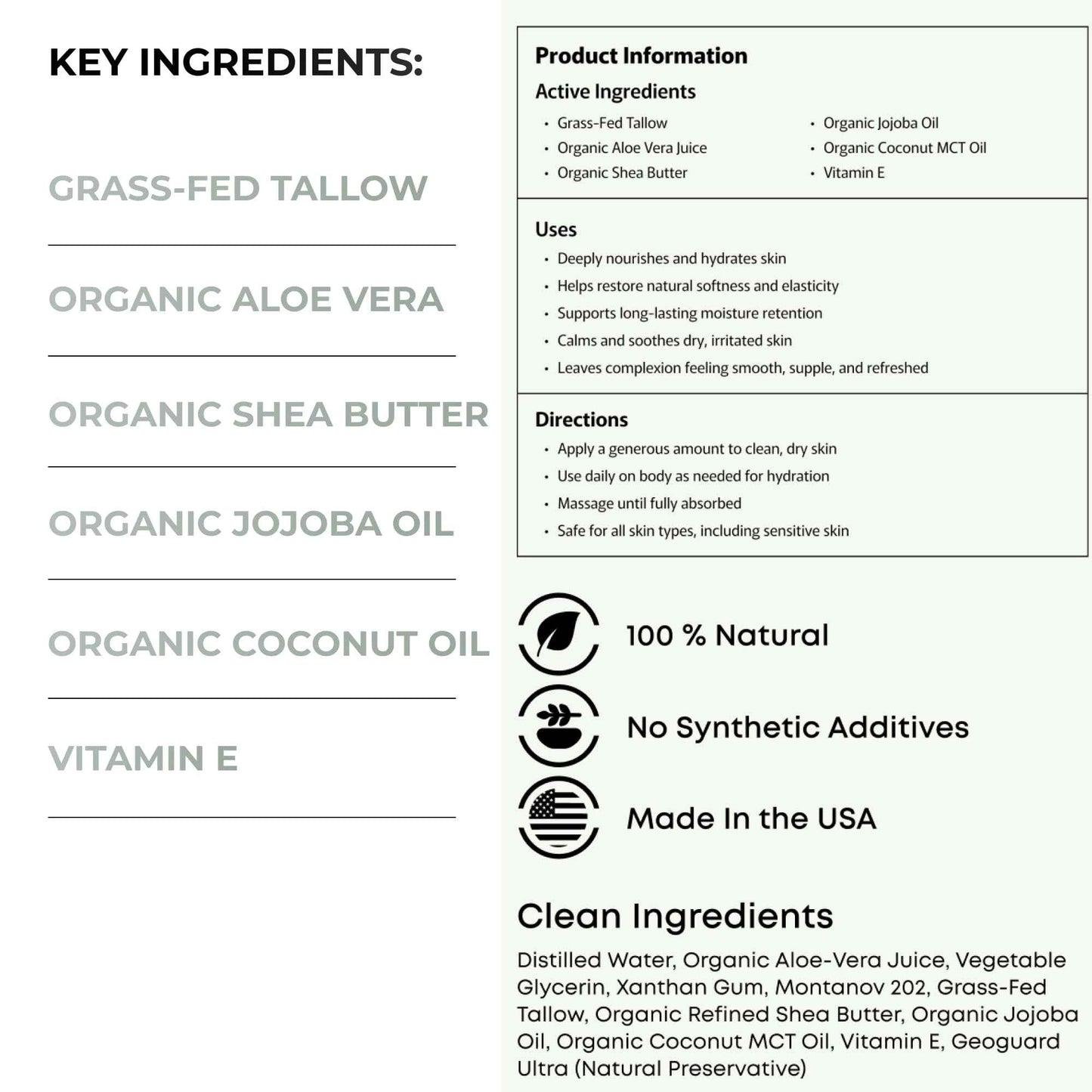 Clean + Kind Daily Moisturizing Lotion – Tallow Body Lotion with Aloe Vera, Shea Butter, Jojoba Oil, MCT Oil & Vitamin E – Deep Hydration for Dry, Rough, Sensitive Skin (8 oz, Vanilla)