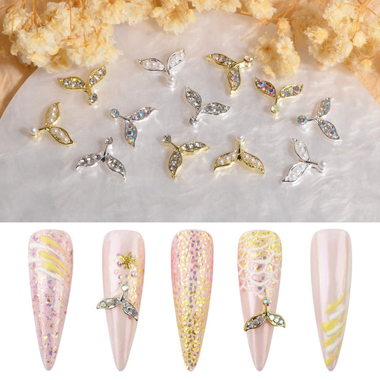 BAIYIYI 30Pcs Mermaid Tail Nail Charms 3D Alloy Fishtail Nail Gems Flatback Nail Rhinestones 6 Colors AB Shiny Crystals Diamonds Metal Nail Jewelry for Summer Beach Nail Designs Nail Accessories