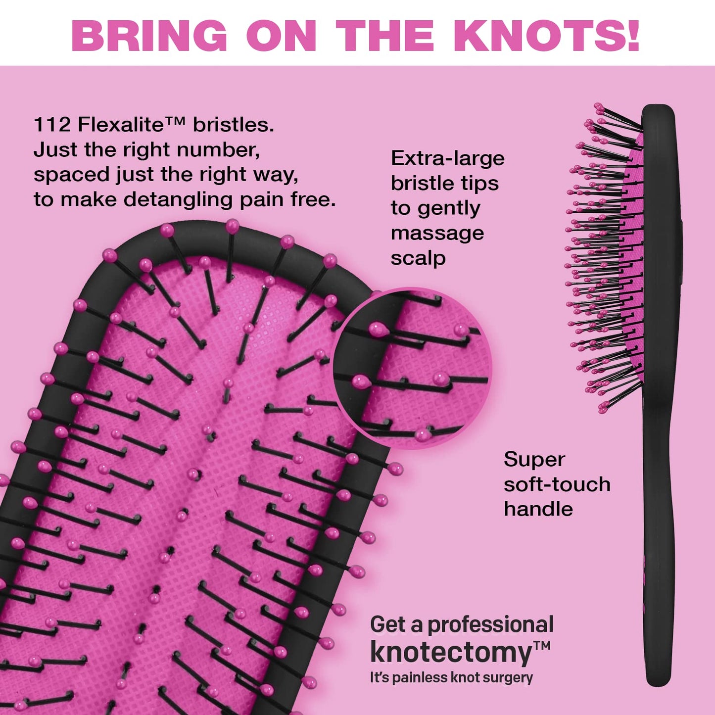 The Knot Dr. hair brush by Conair - Detangling hair brush - Travel Brush - wet brush - Removes Knots and Tangles in wet or dry hair- Pink