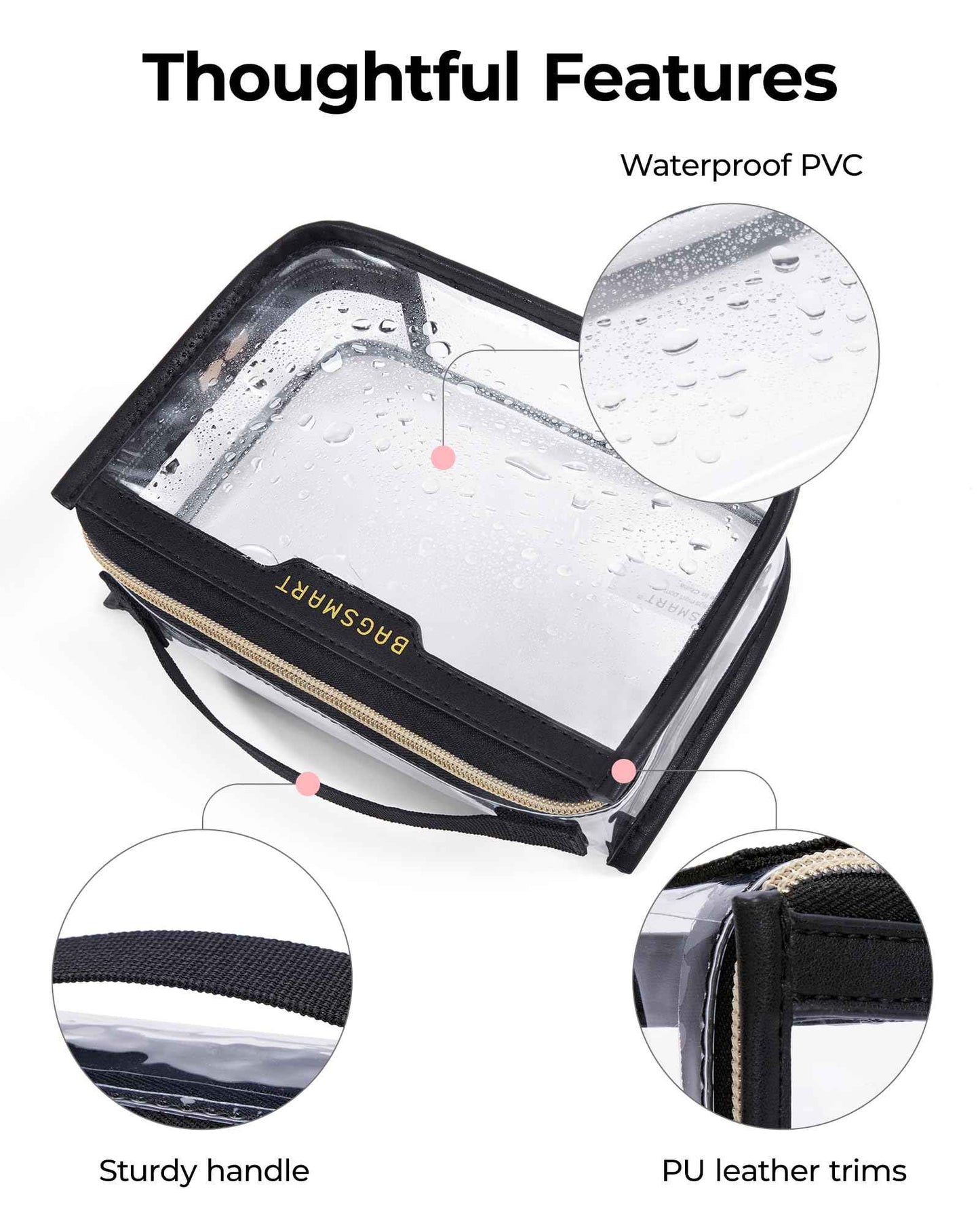 BAGSMART TSA Approved Toiletry Bag, Clear Travel Toiletry Bag, Makeup Cosmetic Pouch Bag for Women Quart Size Compliant Bag Organizer for Travel Essentials (Black Pack of 1,)