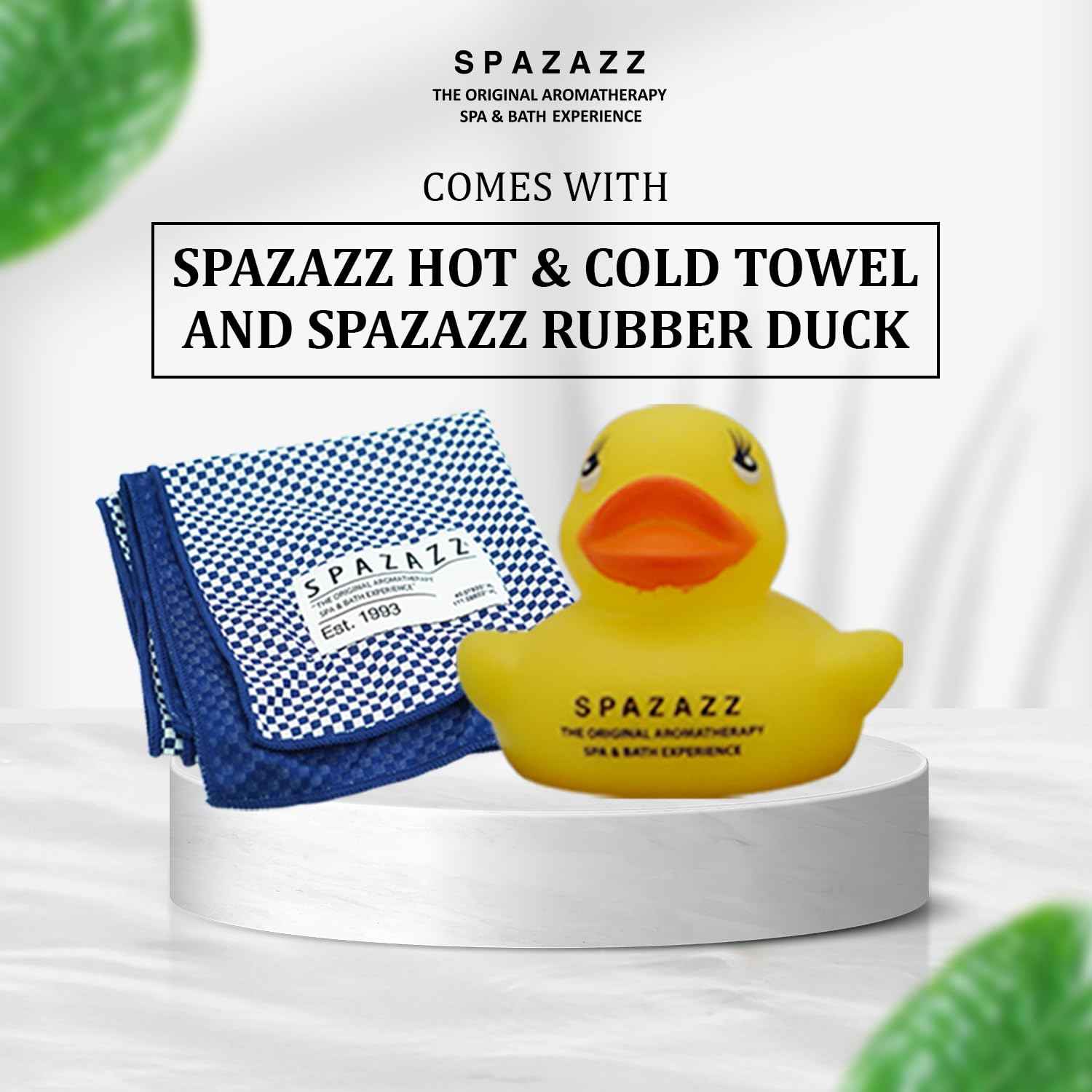 Spazazz Hot Tub Aromatherapy Gift Bundle- Seven- 4 Oz Spazazz Hot Tub Aromatherapy Bath Salt Crystals Sampler Jars Plus Hot/Cold Towel and Rubber Duck - Seven Distinct Scents of Bath and Spa Salts
