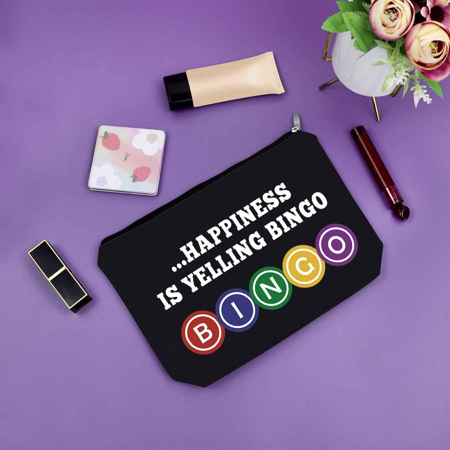 Sazuwu Bingo Gifts for Women Makeup Bag Funny Gifts for Bingo Lovers Bingo Player Gifts Cosmetic Bag Gambling Birthday Gift Bingo Themed Gifts Lucky Bingo Birthday Christmas Gift Travel Pouch, Black