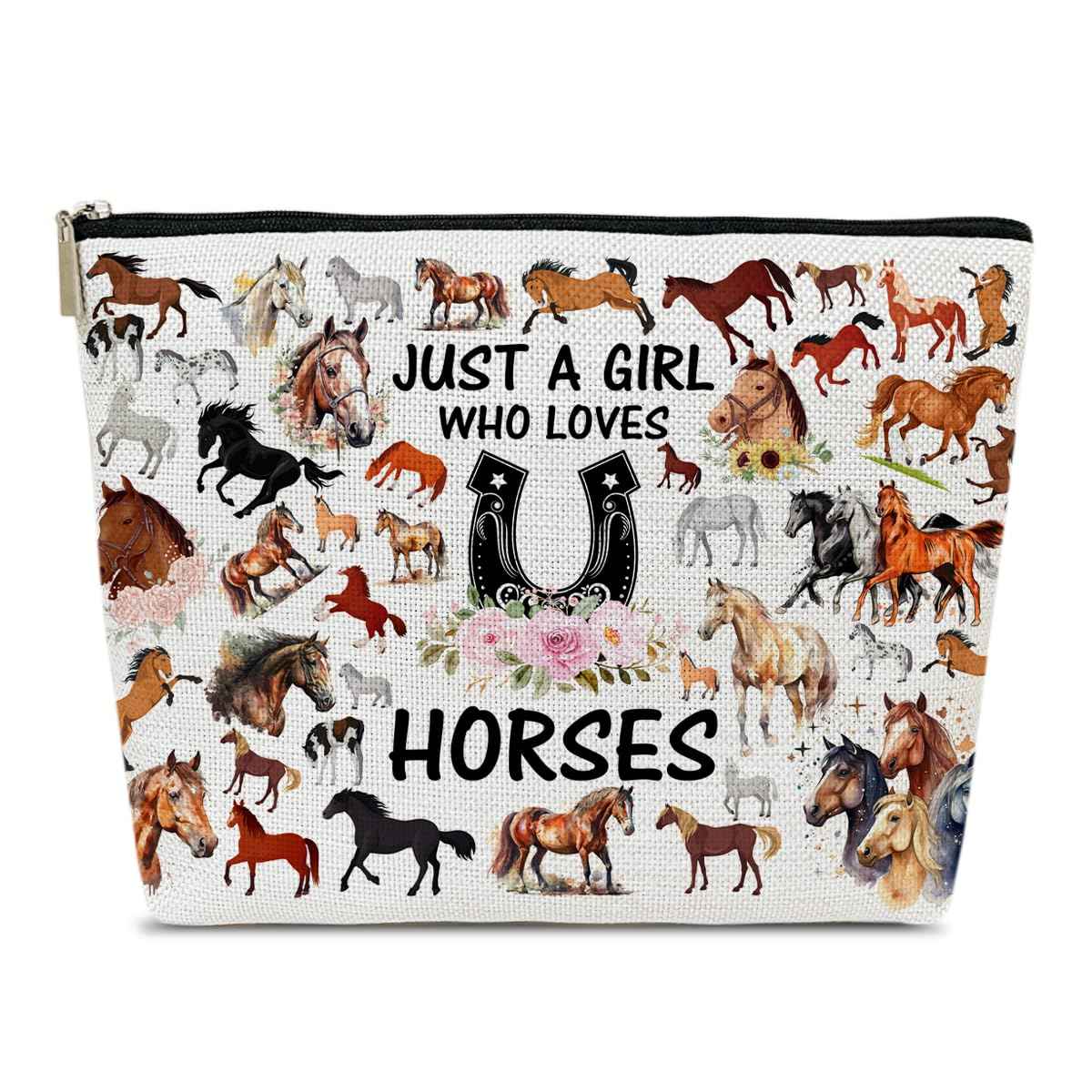 Ythuil Horse Makeup Bag Gift For Animal Lover, Pet Stuff Merch Cosmetic Pouch, Funny Birthday Christmas Gift For Pet Owner Sister Bestie Bff, Just A Girl Who Loves Horses