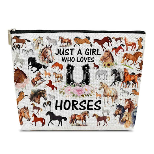 Ythuil Horse Makeup Bag Gift For Animal Lover, Pet Stuff Merch Cosmetic Pouch, Funny Birthday Christmas Gift For Pet Owner Sister Bestie Bff, Just A Girl Who Loves Horses