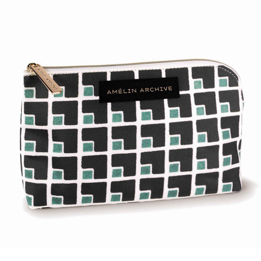 AMÉLIN ARCHIVE Canvas Zipper Pouch, Vintage Inspired Pencil Case for Adults, Travel Toiletry Bag, Small Pouch Bag for Supplies, Makeup or Toiletries (Squared)