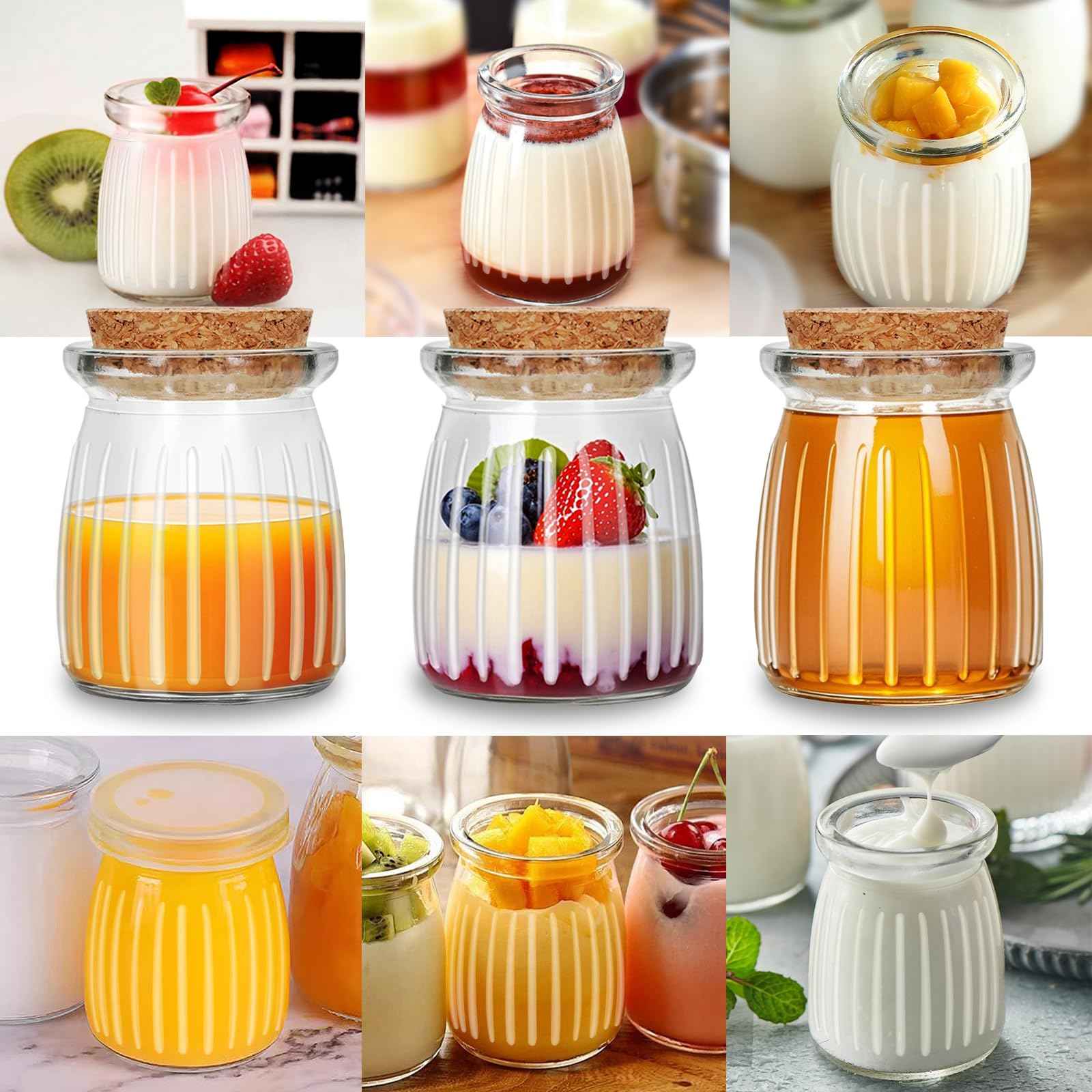 40Pcs 5oz Stripes Small Glass Jars with Cork Lids, Empty Candle Jars for Making Candles, Yogurt Container with PE Lids for Wedding Favors, Gift Jar, Baby Shower, Candy, Spices, with Twine, Labels (40)