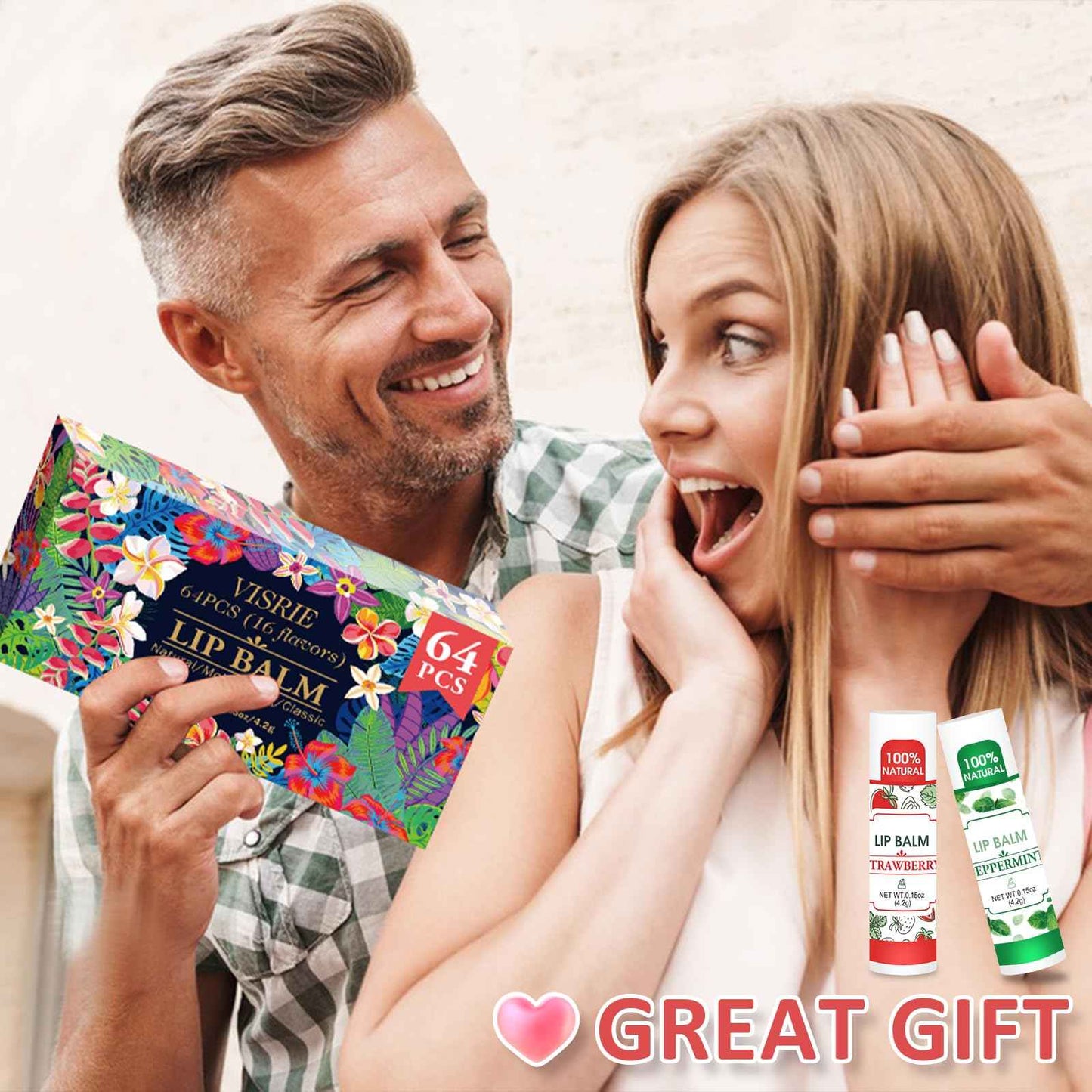 VISRIE 64 Pack Lip Balm, Natural Lip Balm Bulk with Vitamin E and Coconut Oil, Bulk Moisturizing Lip Balms for Dry Lips-16 Flavors