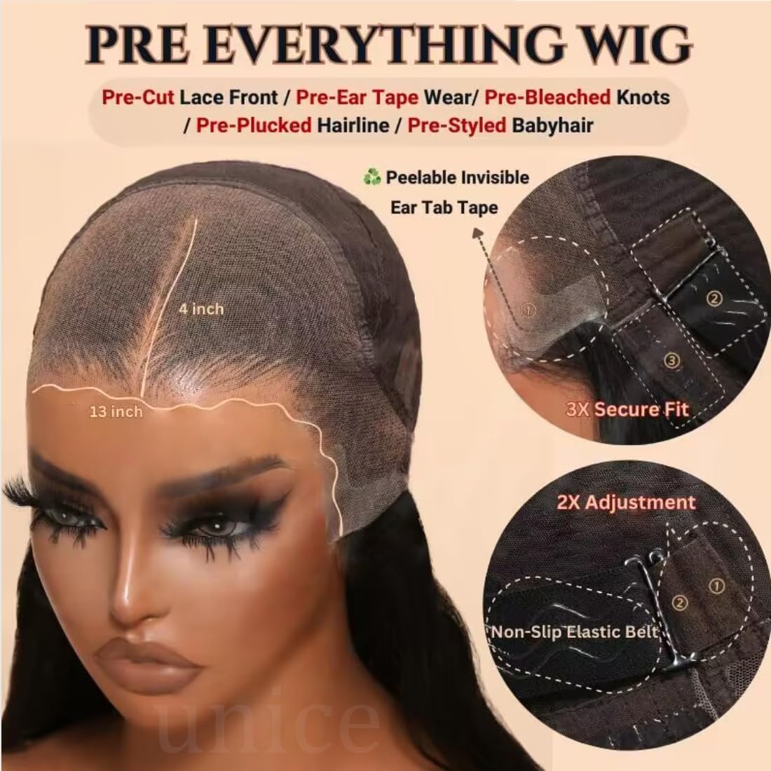 UNICE Pre Everyting Glueless Frontal Wig Body Wave 13X4 HD Pre Cut Lace Front Wigs Human Hair Pre Bleached Invisible Bye Bye Knots Wig Pre Plucked 150% Density 20inch