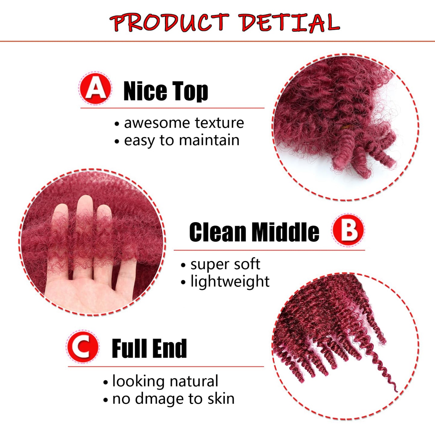 IXIMII Springy Afro Twist Hair 16 Inch 3 Packs Burgundy Pre-Separated Kinky Marely Twist Braiding Hair Soft Crochet Wrapping Hair Pre-Fluffed Synthetic Hair Extensions for Women