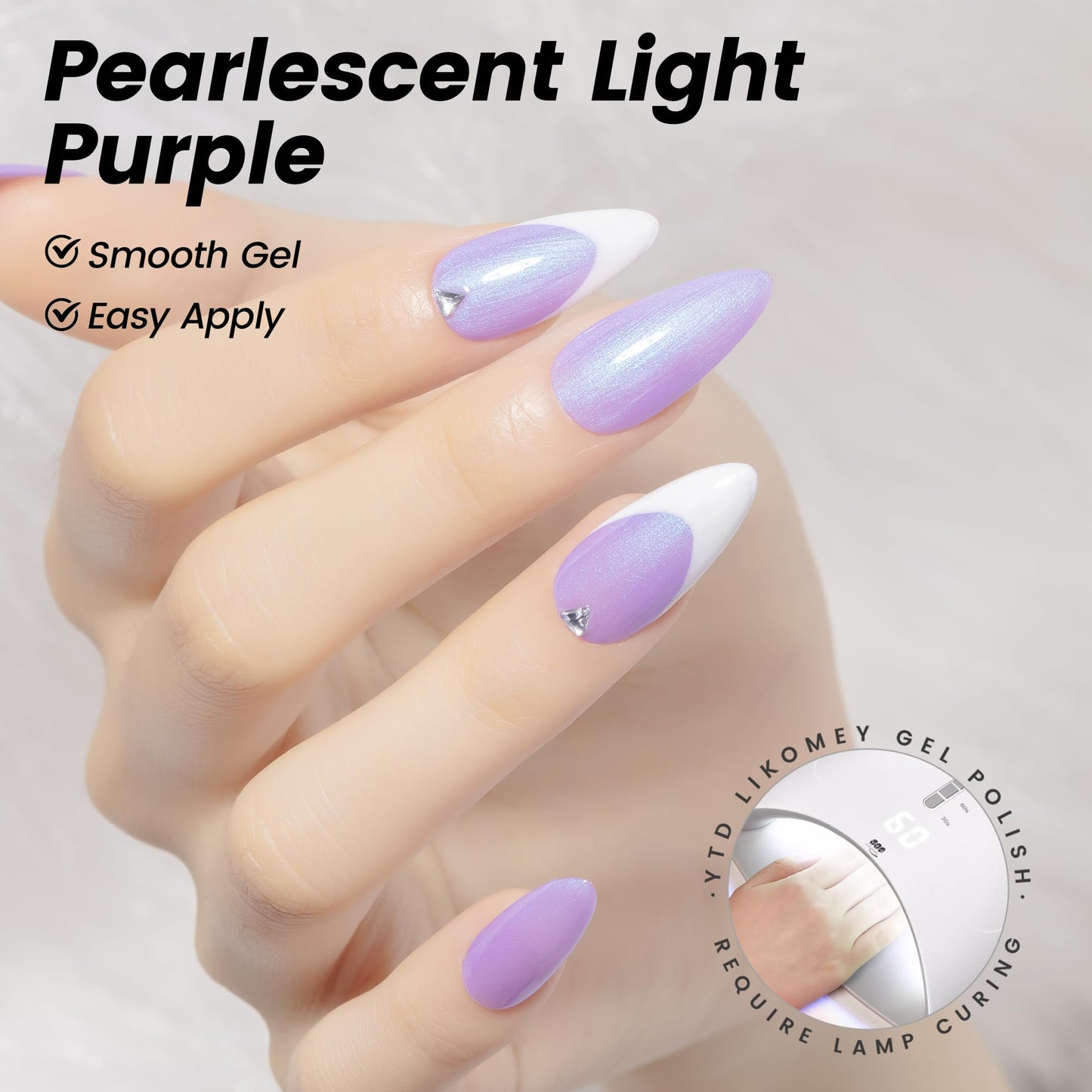 YTD Likomey Gel Nail Polish,15ml Pearl Light Purple Glitter Soak Off UV Nails Gel,Pearlescent Shimmer Shiny Sparkly Salon Home DIY UV Manicure Nail Art Varnish,SF434