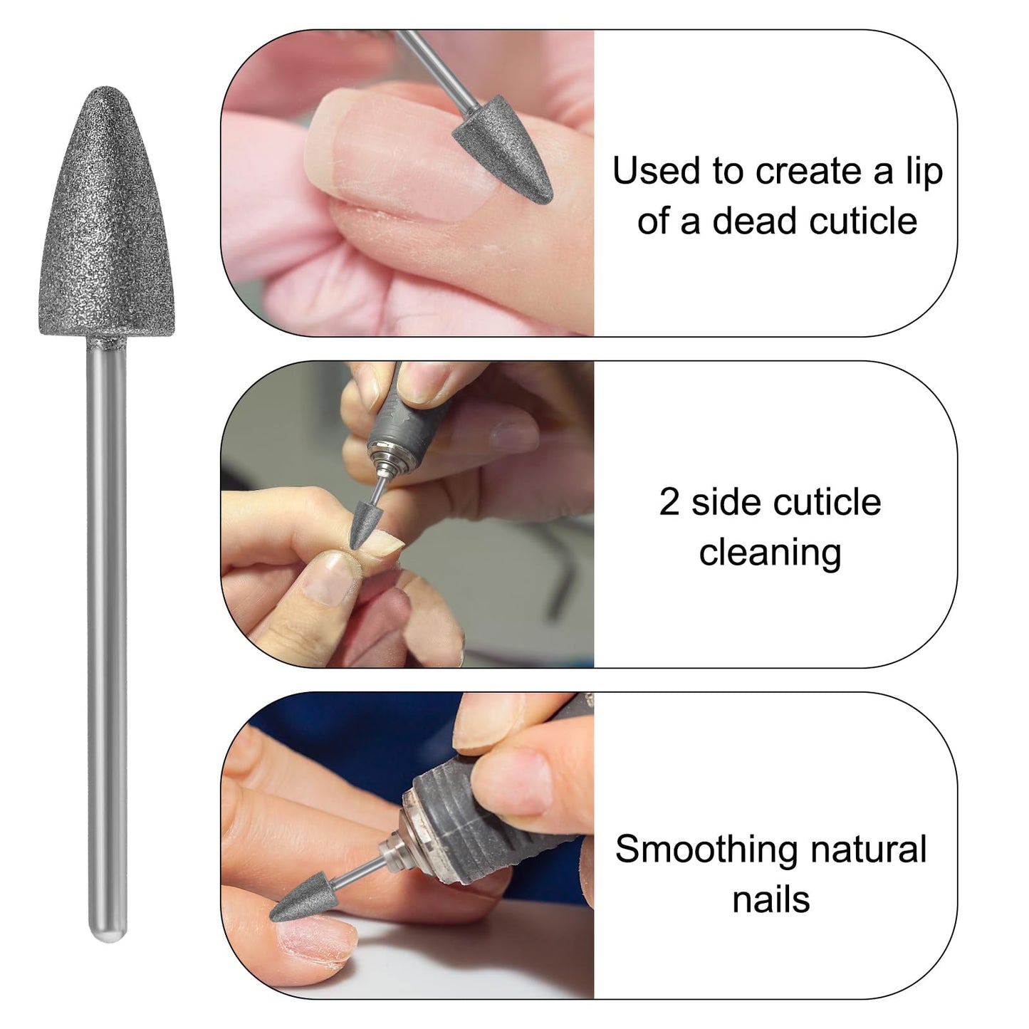 Vnjaoi Nail Drill Bits,3/32 Inch Diamond Acrylic Nail Drill Bits with Case,Quartz Pointed Carbide Nail Bits for Nails,Cuticle Remover Bits, Professional Manicure Tools (Fine)