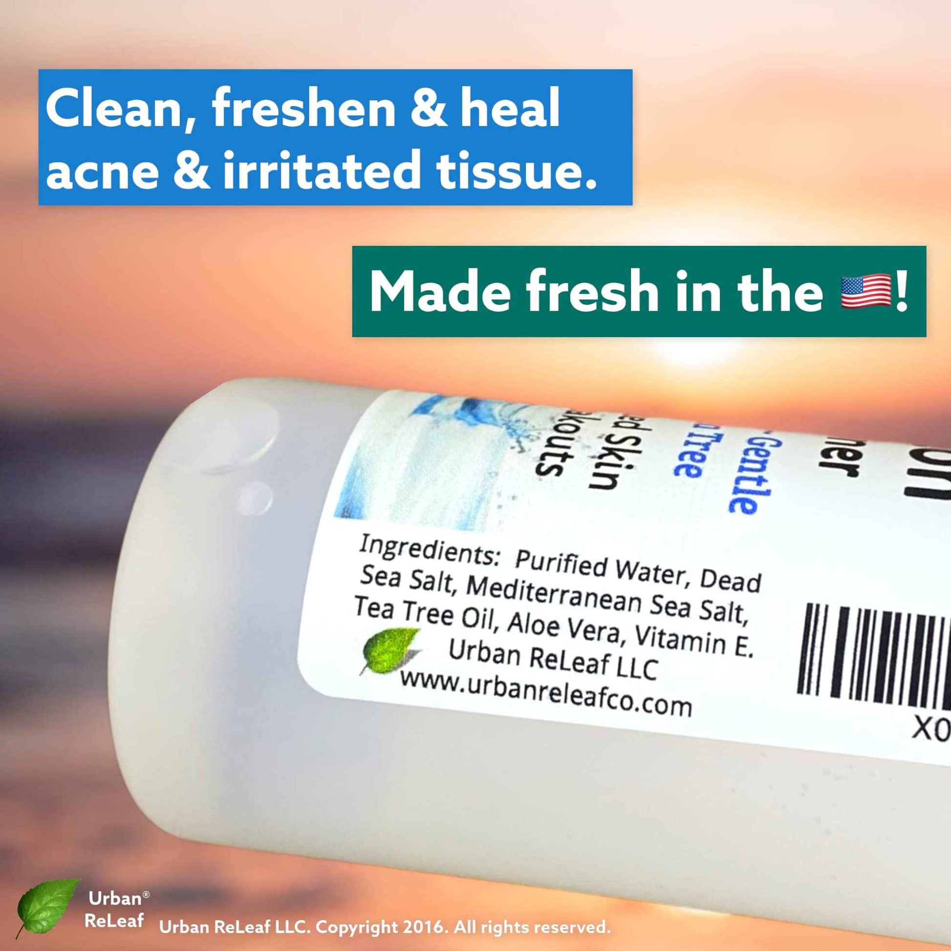 Urban ReLeaf Acne Solution Facial Toner! Sea Salt & Tea Tree. Soothe Skin, Calm breakouts. 4 oz. Gentle Effective. 100% Natural & Soothing. Reduce The Appearance of pores. (Pack of 2)