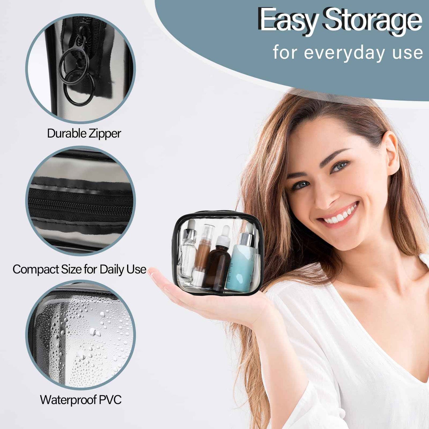 Sliverdew 2 PCS Small Clear Makeup Bags Zipper Pouch Mini Cosmetic Bag White Black Toiletry Bag for Men Purse Essentials Items Women Purse Travel Accessories