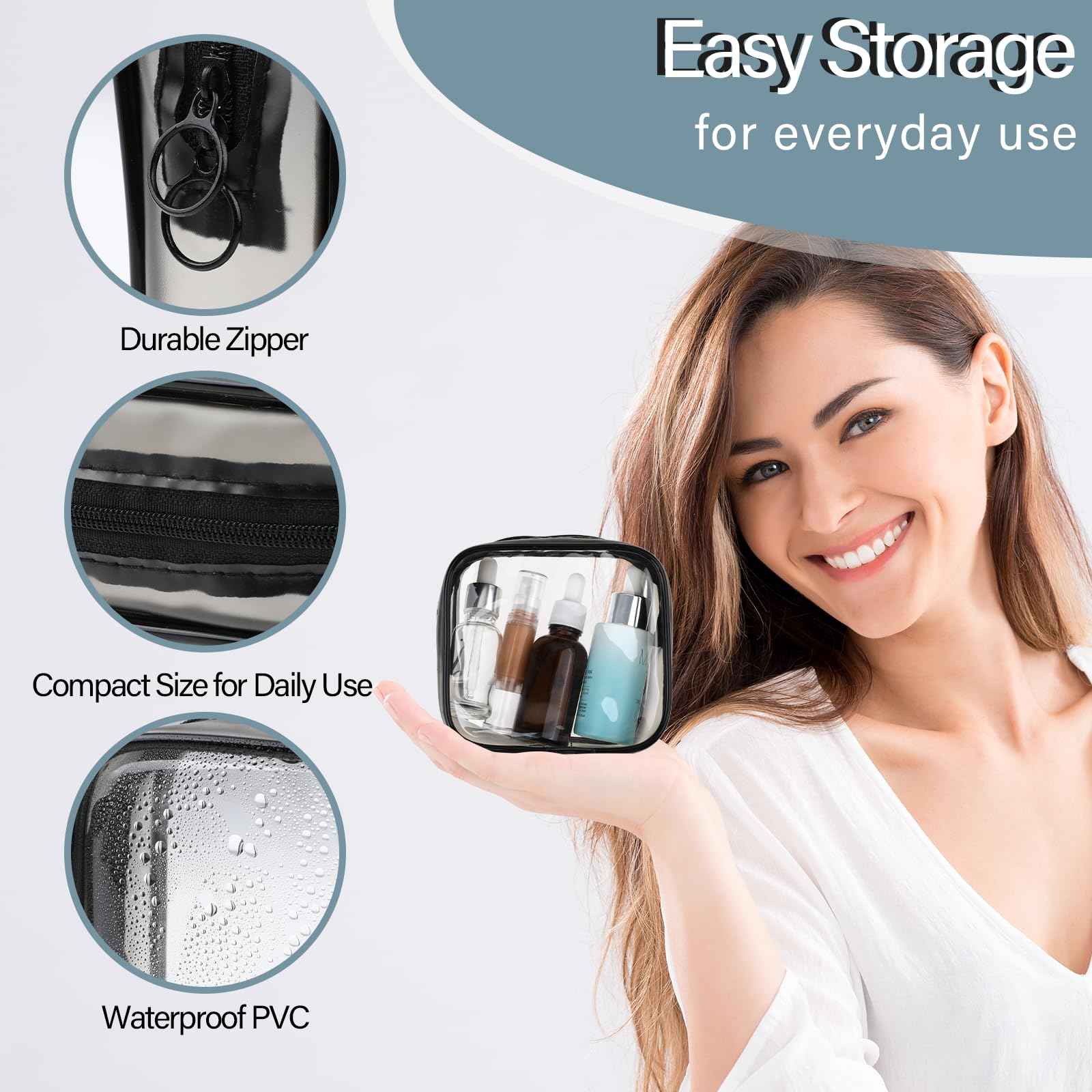 Sliverdew 2 PCS Small Clear Makeup Bags Zipper Pouch Mini Cosmetic Bag White Black Toiletry Bag for Men Purse Essentials Items Women Purse Travel Accessories