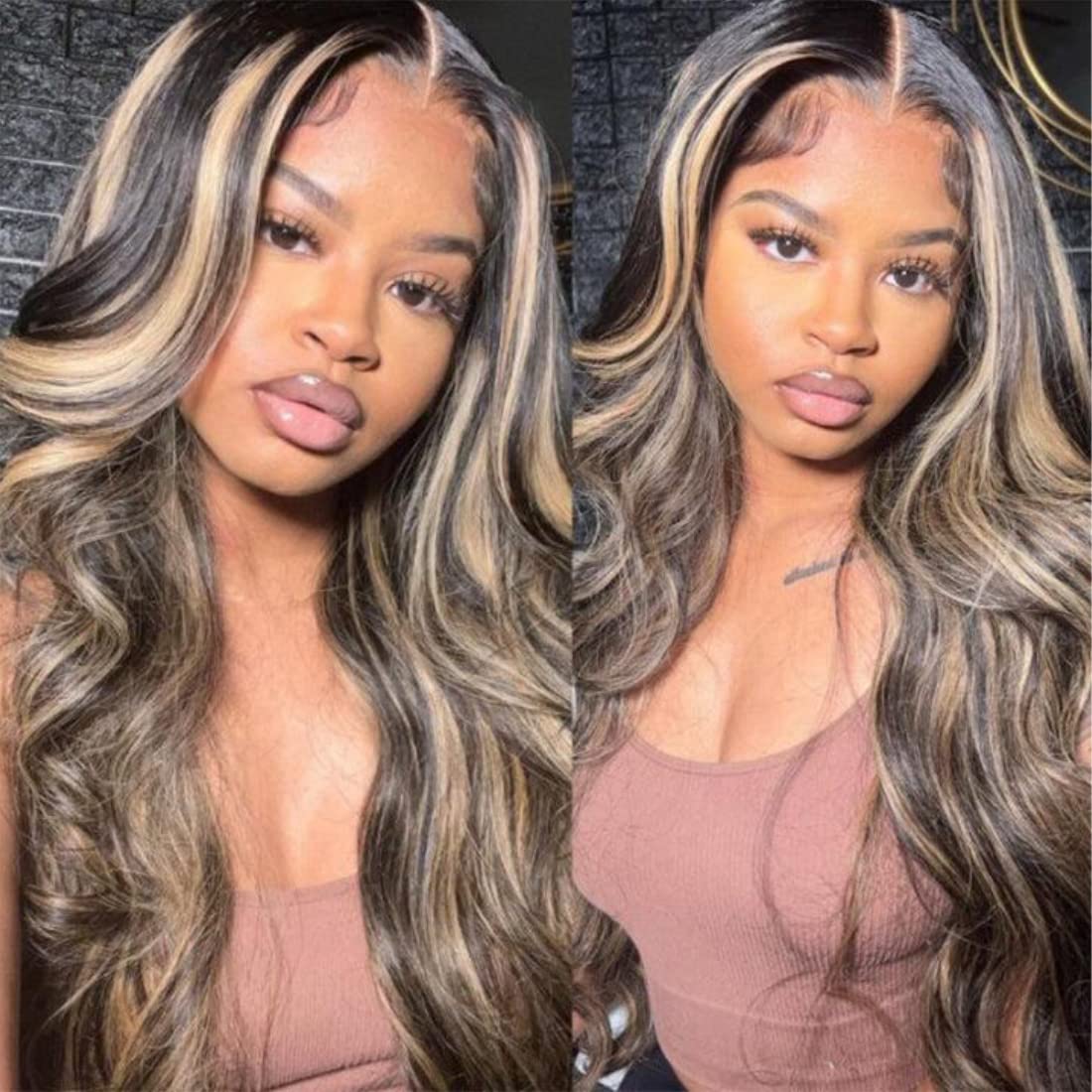 UNICE Bye Bye Knots Glueless Wig Body Wave 7x5 Pre Cut Lace Front Wigs Human Hair Bleached Knots Balayage Black Blonde Highlights Put on and Go Human Hair Wig Pre Plucked 150% Density 20 inch