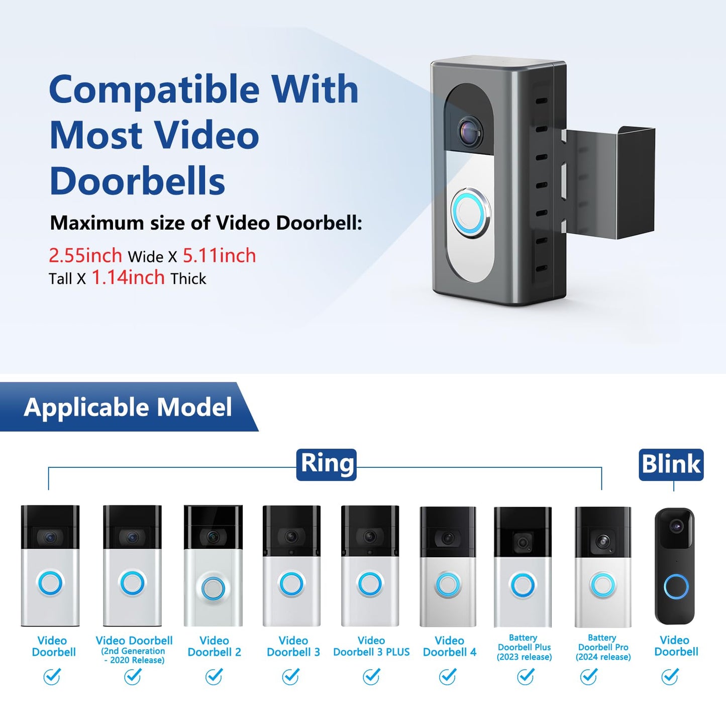 KIMILAR Anti-Theft Video Doorbell Mount Compatible with Most Wireless Video Doorbell, Adjustable Mounting Bracket Accessories for Houses, Apartments, Businesses