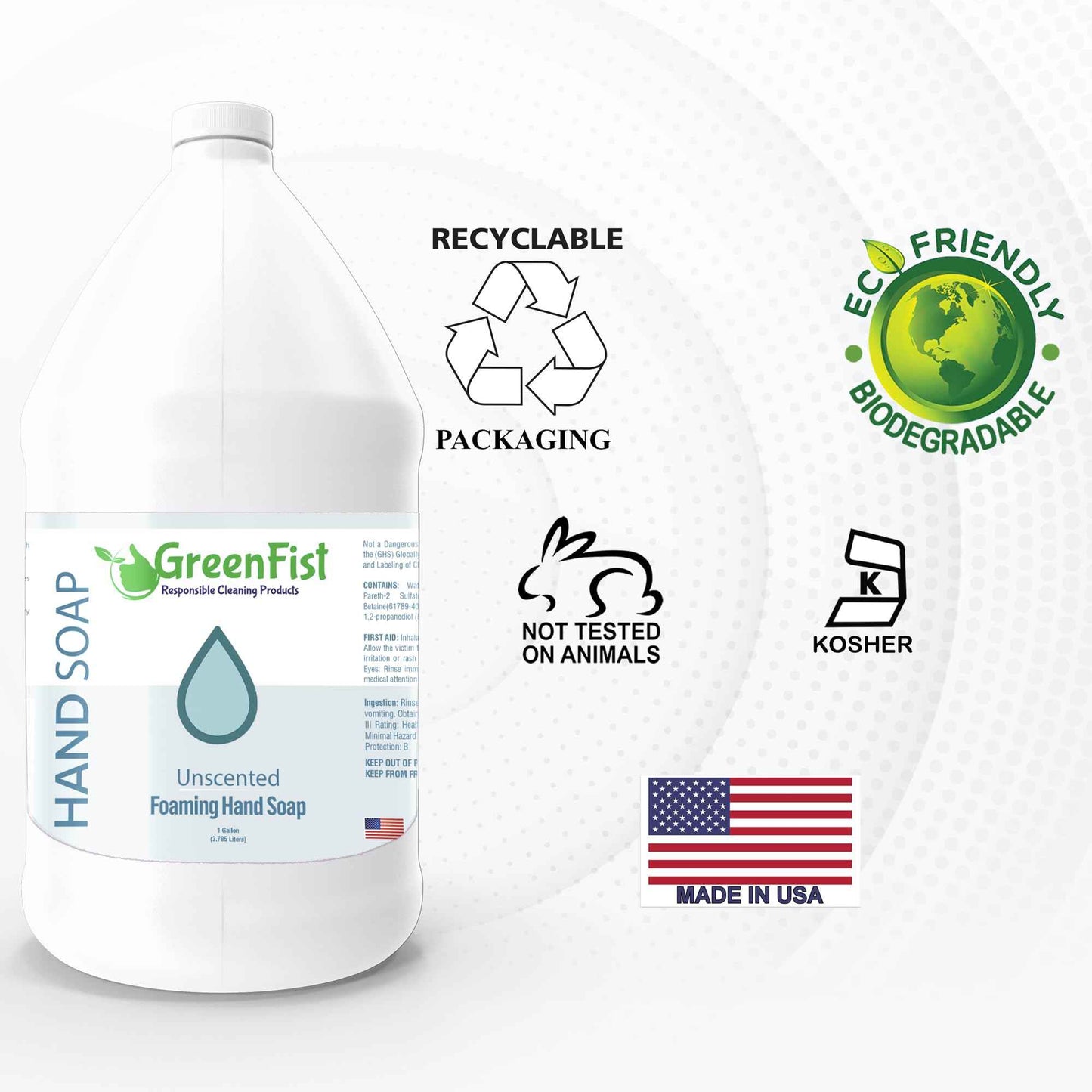 GreenFist Foaming Hand Soap Refills Unscented Jug Foam Refill Made in USA, 128 ounce (1 Gallon)