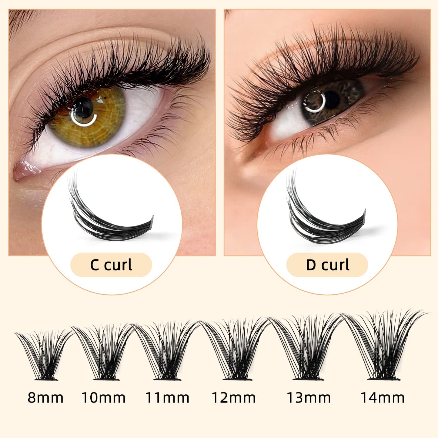 QUEWEL Cluster Lashes 240Pcs Individual Lashes 40D 0.07C Curl Mix8-14mm Lash Extensions Clusters Lashes Soft&Natural False Eyelashes Individual DIY Eyelash Extension at Home(40D 0.07C MIX8-14)