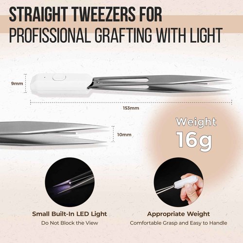 LASHVIEW Lash Tweezer, Eyelash Tweezers with Light, Straight Pointed Eyelash Tweezers for Profissional Grafting Eyelash Extension Stickers Precision Electronics, FG1