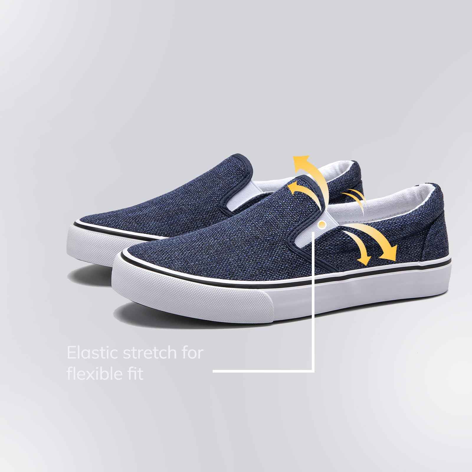 Low-Top Slip Ons Women's Fashion Sneakers Casual Canvas Sneakers for Women Comfortable Flats Breathable Padded Insole Slip on Sneakers Women Low Slip on Shoes (Denim, Numeric_8)