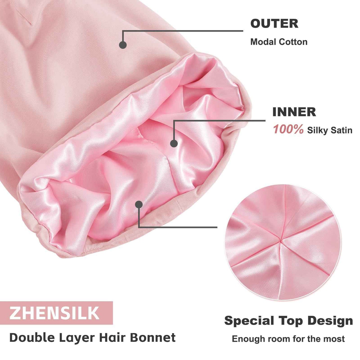 Silk Bonnet for Sleeping Women, Adjustable Silky Satin Lined Sleep Cap, Silk Hair Wrap for Sleep Night Cap for Natural Curly Hair 2PCS(Pink&Blue)