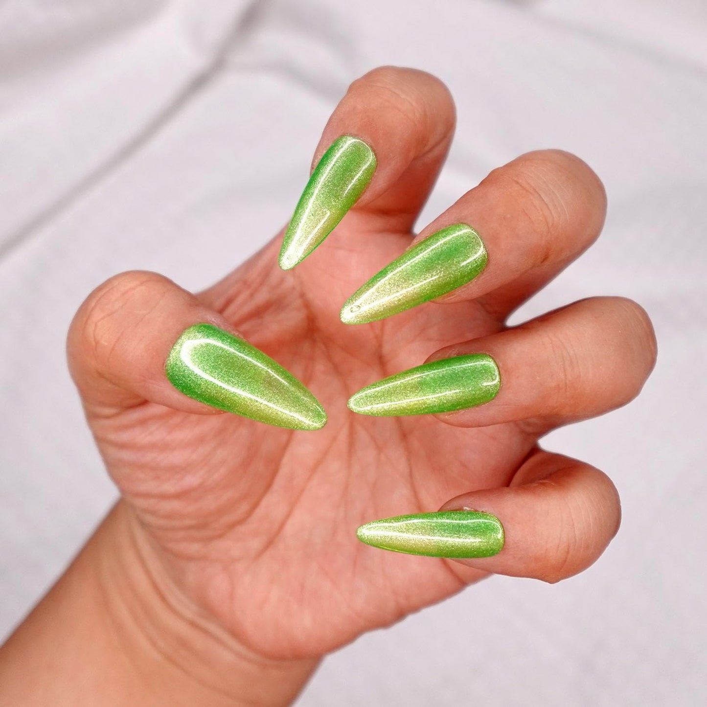 10 Pcs Handmade Press on Nails (X-Small, Minty Hard Candy - Pastel Mint Green with Chrome Shine Jelly/Stiletto) A127XS