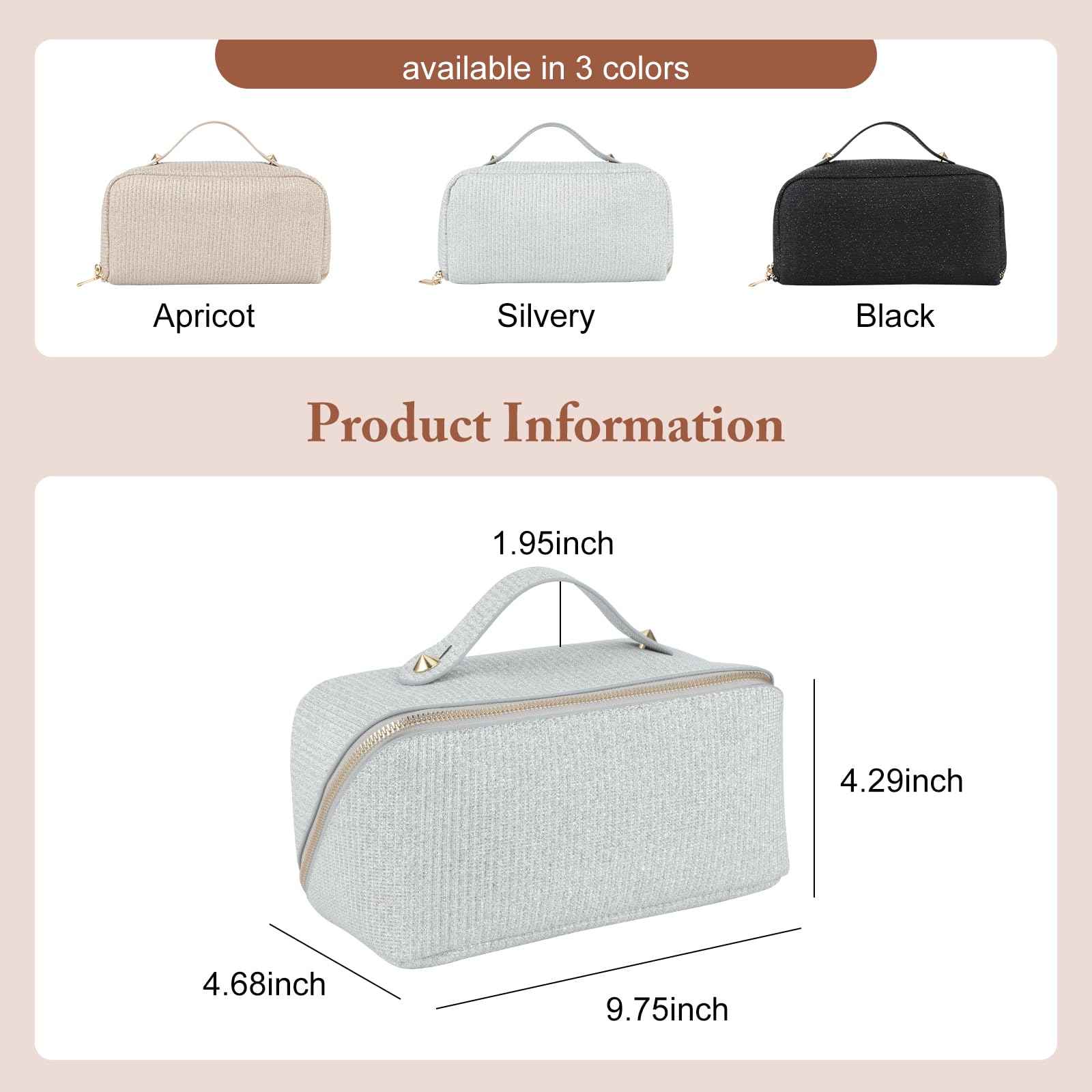 KEYPOWER Large Capacity Glitter Sequin Cosmetic Bag Travel Makeup Bag Sparkly and Shiny Portable Toiletry Bag with Handle for Women (Silver)