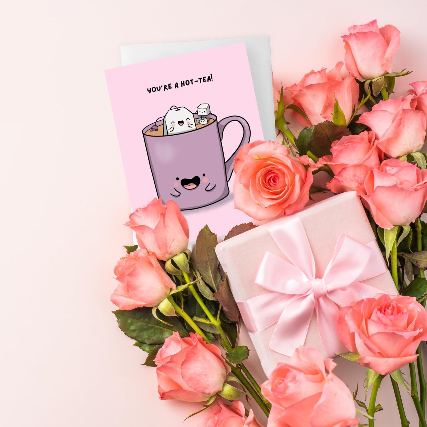 Tea Anniversary Birthday Card for Her Him/Funny Birthday Card for Boyfriend Girlfriend/Husband Wife/Handmade Greeting Card (You're a Hot-Tea!)