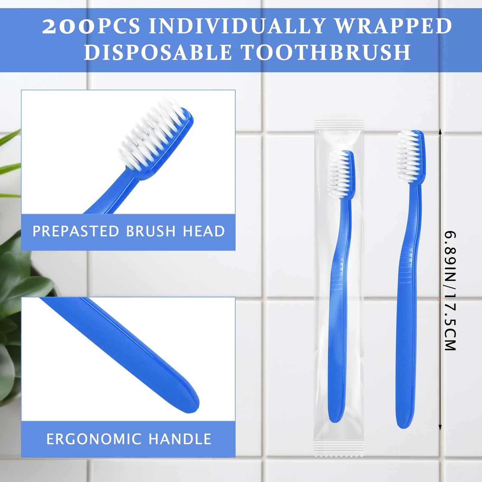Tioncy 200 Pack Prepasted Disposable Toothbrushes Individual Wrapped Toothbrushes Soft Bristle Travel Toothbrush Single Use Wrapped for Hotel, Camp, Travel and Gift for The Homeless (Dopamine Colors)