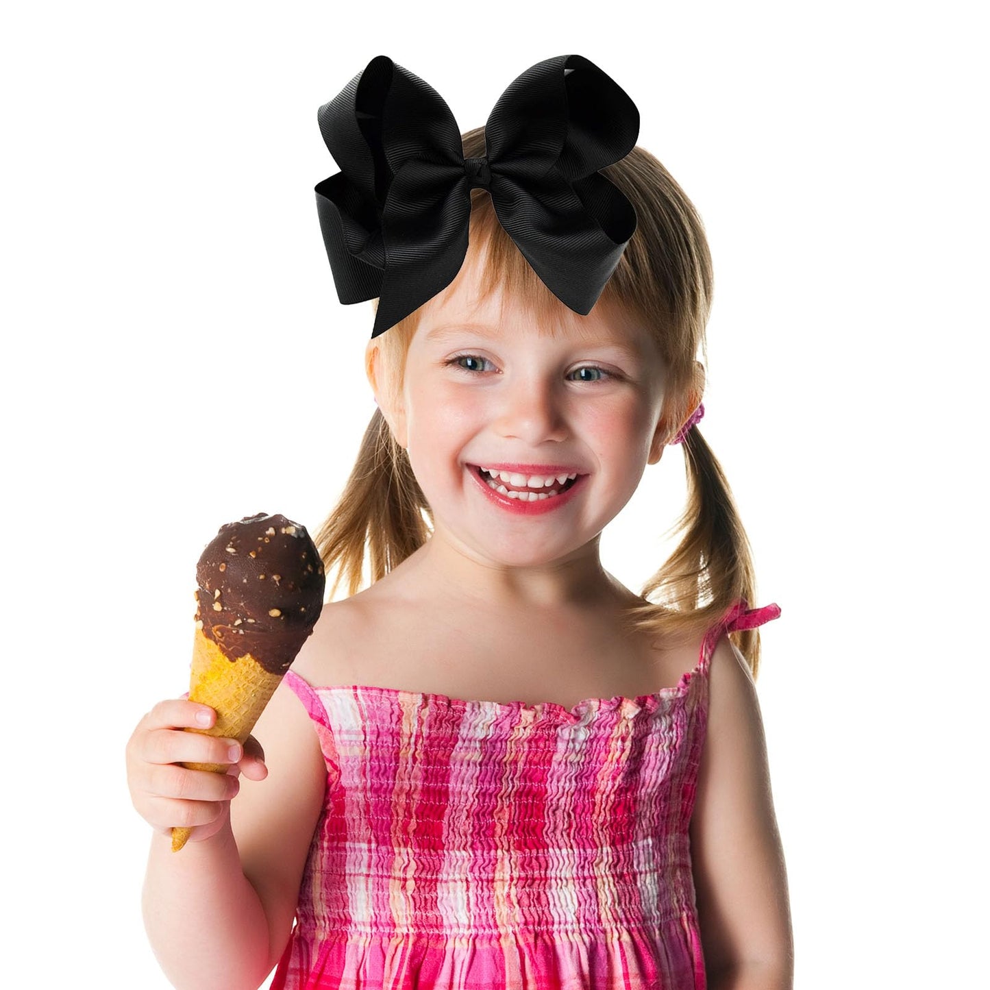 4 PCS 6 Inch Big Hair Bow Clips For Girls,Bow Clip with Tails Hair Bows Alligator Clips (Black)