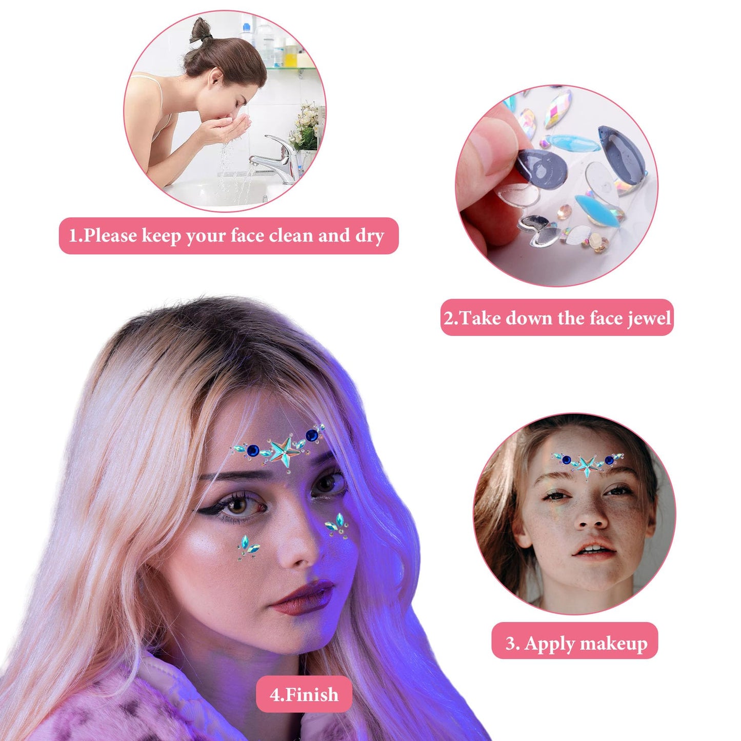 TGANNYOCR 12 Sets Face Jewels Mermaid Face Gems Stick on Rave Women Accessories Face Eye Jewel Stickers Rhinstone Face Crystal for Festival Rave Carnival Party