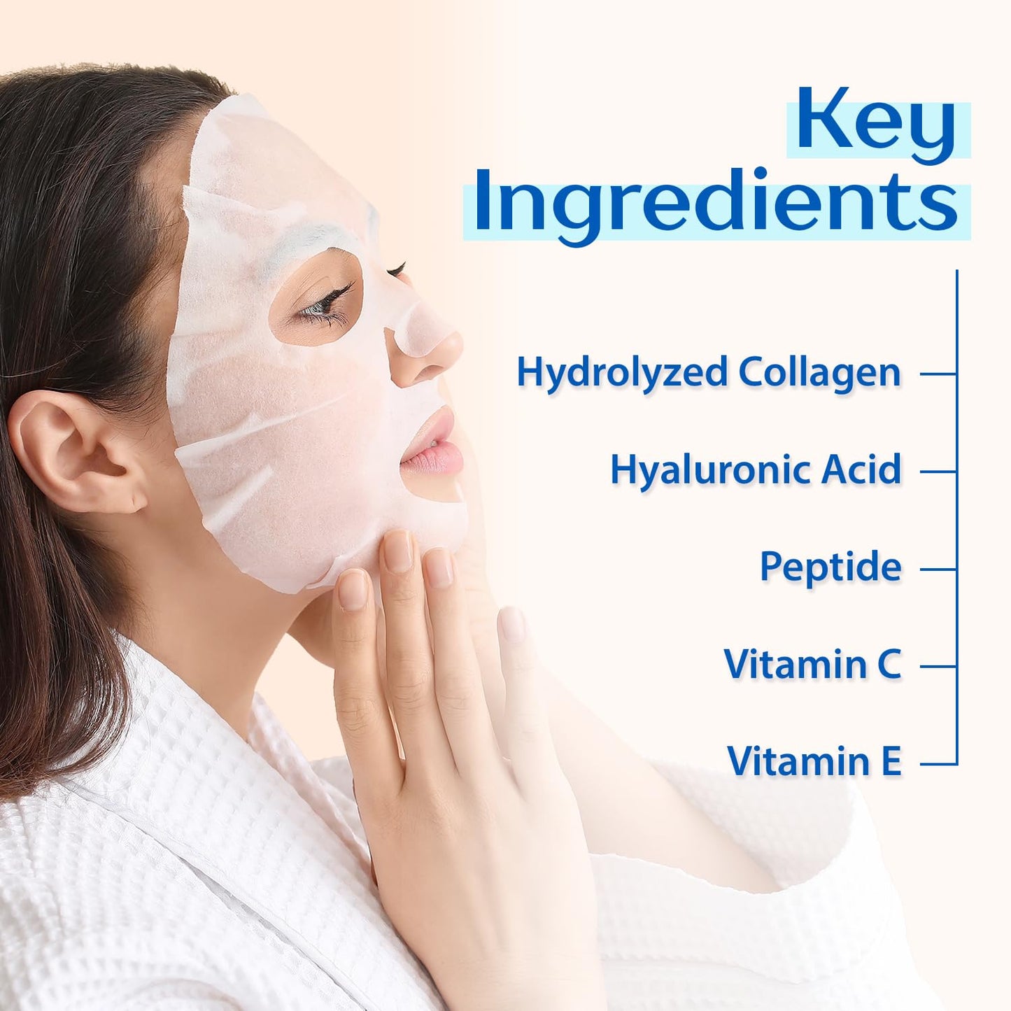 Ebanel 20 Pack Collagen Peptide Hydrating Face Masks, Instant Brightening Firming Anti Aging Face Sheet Masks, Moisturizing Spa Face Masks Skincare with Hyaluronic Acid, Vitamin C, Chamomile, Aloe