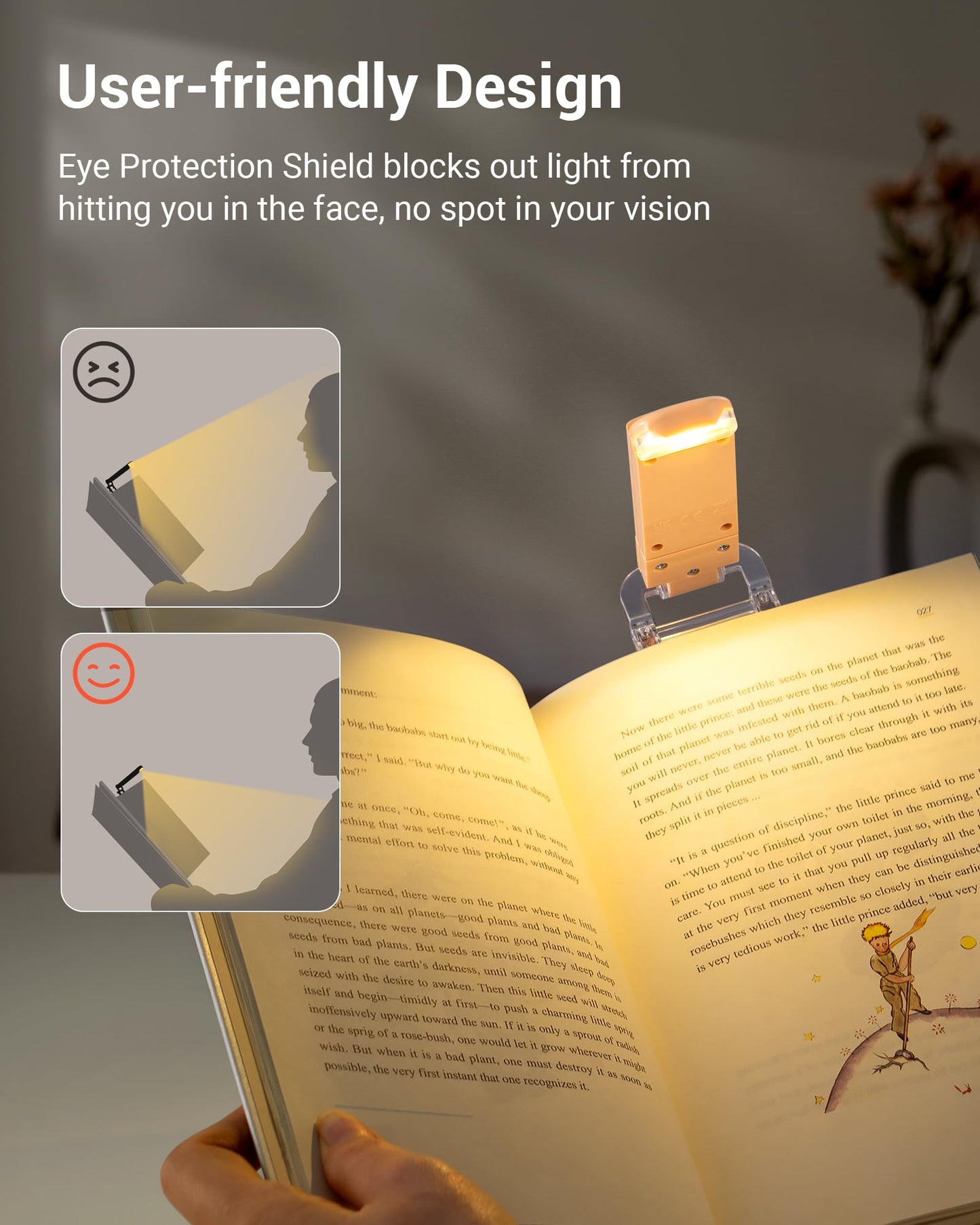 DEWENWILS USB Rechargeable Book Reading Light, LED Clip on Booklight Flexible Reading Lights in Bed, Car at Night, Warm White, Brightness Adjustable, Perfect for Bookworms, Kids (Peach Fuzz)