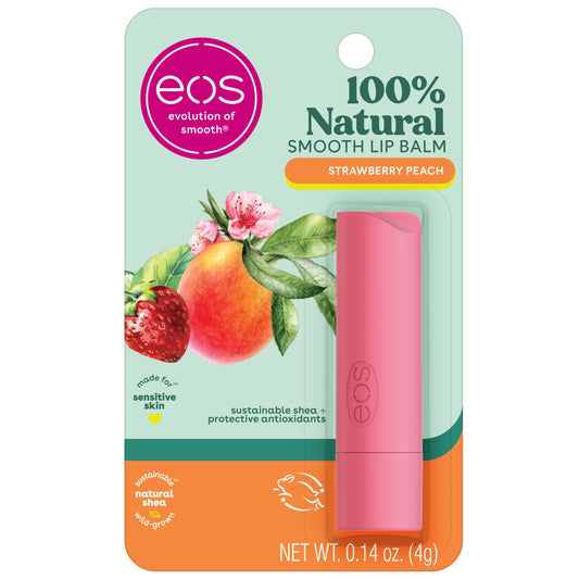 eos 100% Natural Lip Balm Stick - Strawberry Peach, Dermatologist Recommended for Sensitive Skin, All-Day Moisture Lip Care, 0.14 oz