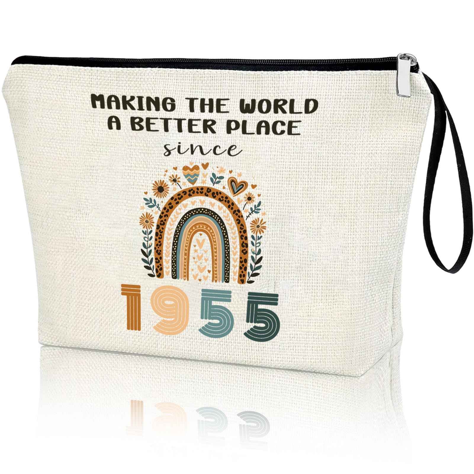 APAKUTA 70th Birthday Gift for Women 1955 Year Gifts Idea Boho Makeup Bag 70-Year-Old Decoration Gifts for Grandma Wife Aunt Friend Cosmetic Bag Organizer Zipper Pouch Gift for Retirement Anniversary