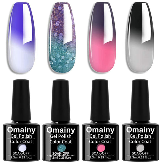 Omainy Gel Nail Polish Set -Color Changing Gel Nail Polish Set Purple Blue Pink Black Color Changing Gel Polish Soak Off UV LED Thermal Temperature Art (4003)