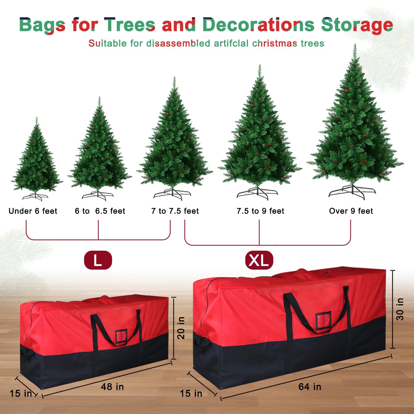 BSTGE Christmas Tree Storage Bag, Fits Up to 9 Ft Artificial Trees, Large Heavy-Duty Waterproof Storage Bags with Reinforced Handles, Dual Zippers & Card Slot, 600D Oxford Extra Large Moving Bags