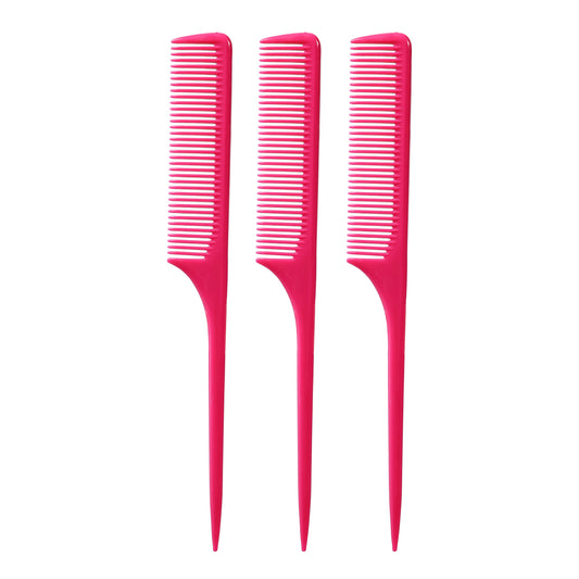 Allegro Combs 61 XL Rat Tail Combs Wide Tooth Comb Detangling Hair Styling Coarse Hair Foiling Thick Back Parting Combs Hairstylist Combs For Women Made In USA 3 Pc. (Pink)