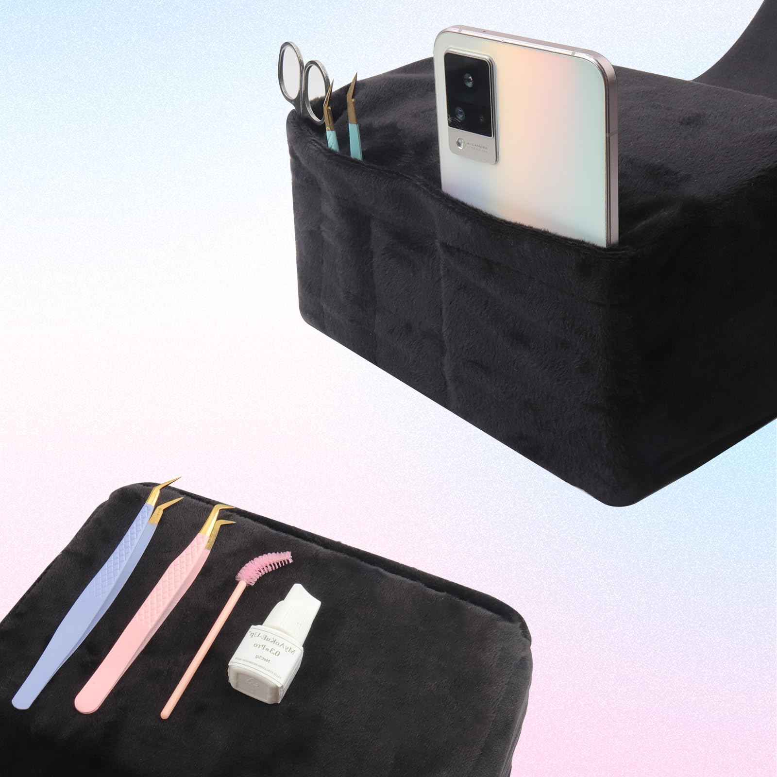 Eyelash Extension Neck Pillow - Beauty Salon Comfortable Velvet Beauty Memory Foam Pillow,Eyelash Pillow Grafted Eyelash Curve Pillow with Makeup Pocket to Protect Neck（2pack Black）