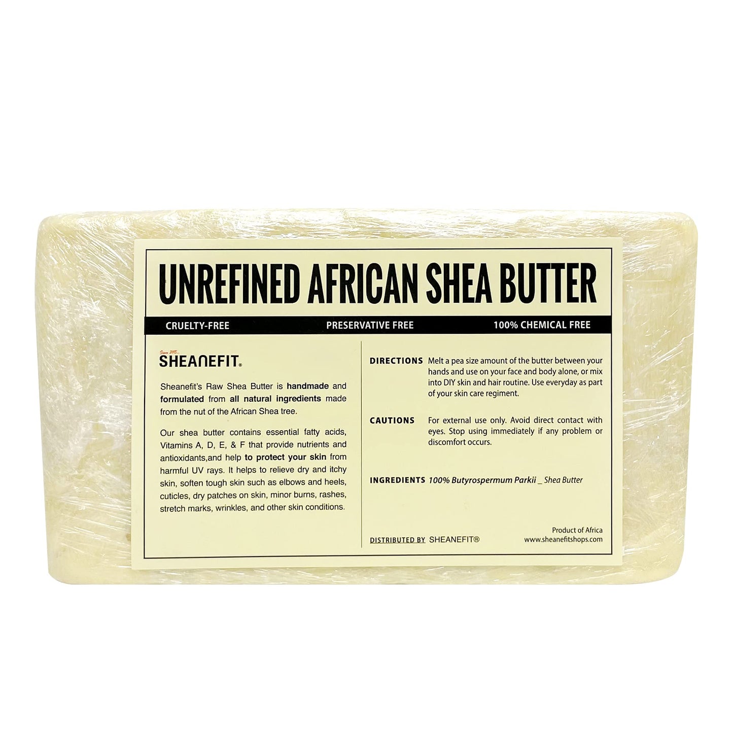 Sheanefit Unrefined Ivory Shea Butter Bulk 5 LB Bar- Moisturizes, Hydrates and Nourishes Dry Skin, Ivory 5 LB Bar (5 Pound)