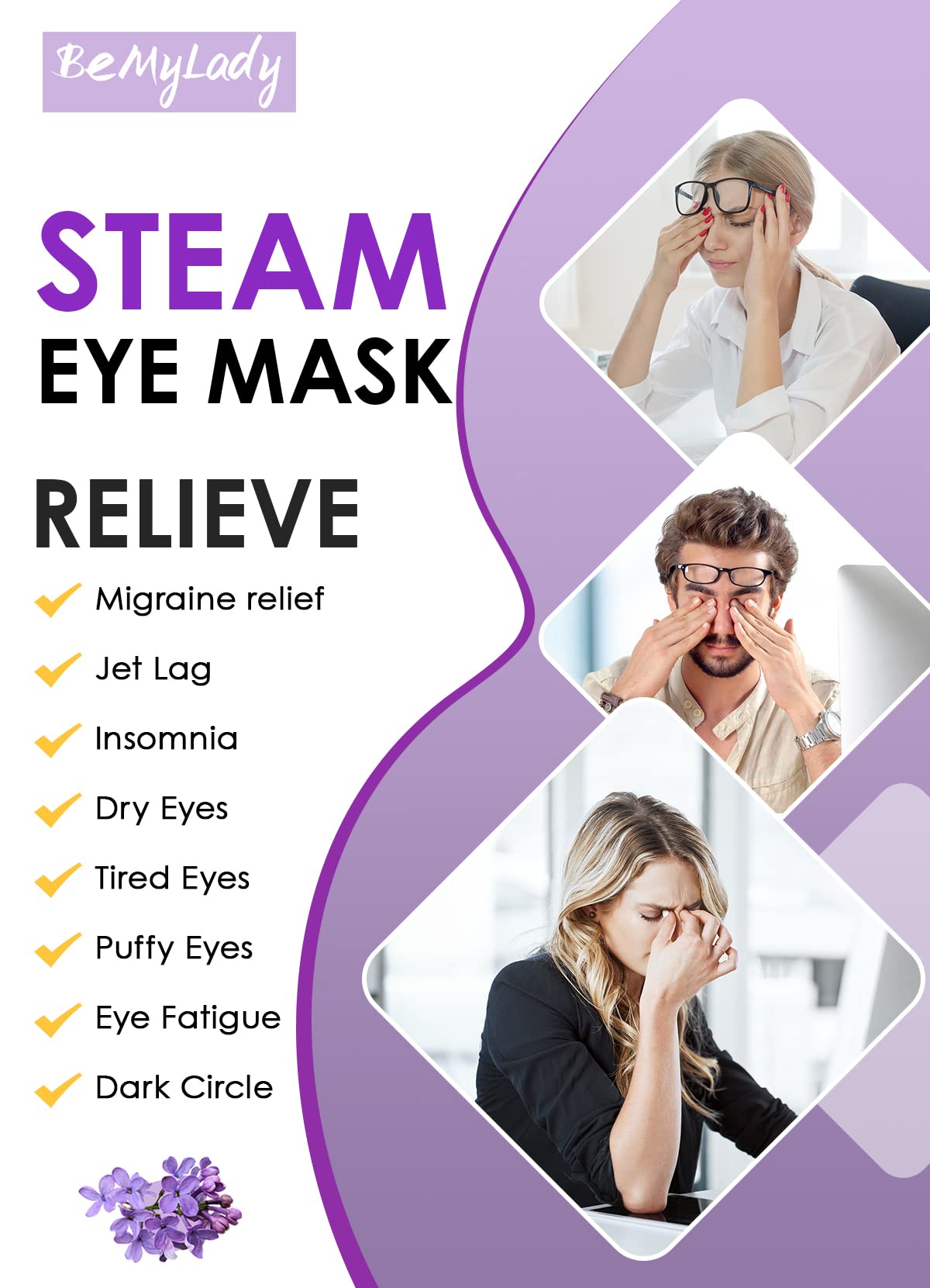 BeMyLady 30 PACK Steam Eye Mask for Dry Eyes, Eye Mask Warm Compress 45Mins, Moist Heated Eye Masks for Dark Circles Puffiness Eye Bag, Travel Portable Business Office