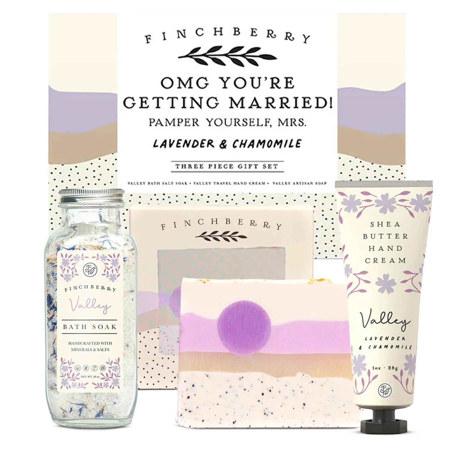 FinchBerry OMG You're Getting Married Gift Set – 3-Piece Wedding Gift for Couples, Mr. & Mrs., Bridal Shower, Bride-to-Be – With Luxurious Soap Bar, Hand Cream & Bath Soak – Ideal Wedding Surprise!