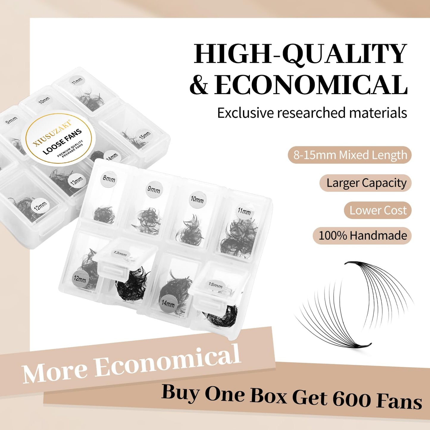 Premade Fans Eyelash Extensions 600 Fans 8D Volume Lash Extensions 0.07 Thickness Eyelash Extension D Curl Premade Lash Fans Mix 8-15mm Fluffy Soft Handmade Loose Fan(600Fans-8D-0.07-D,8-15mm)