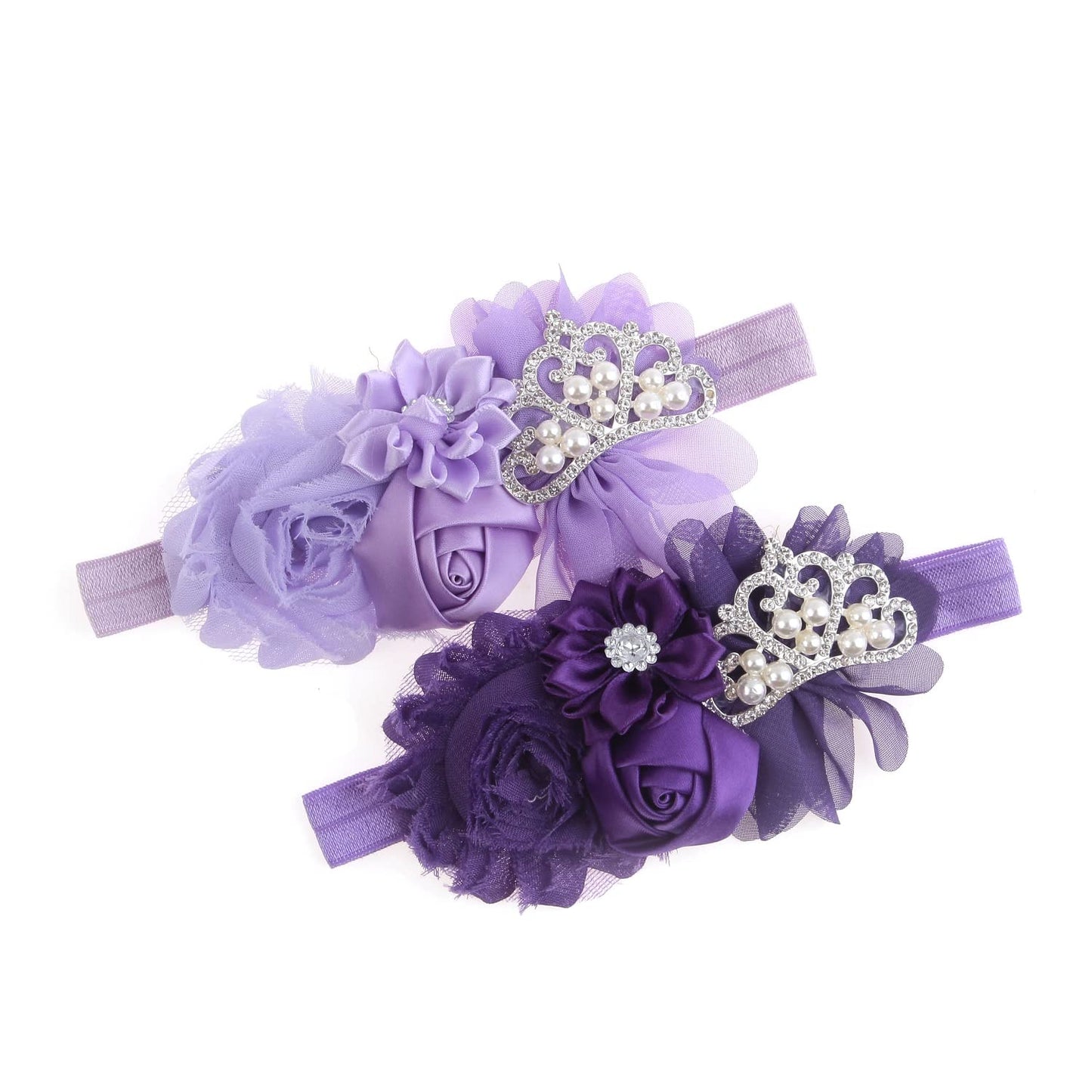 Nishine Baby Christening Headband Toddler Girls Fabric Flower Headband Tiara Stretchy Elastic in Pairs (Child, Purple/Lilac)