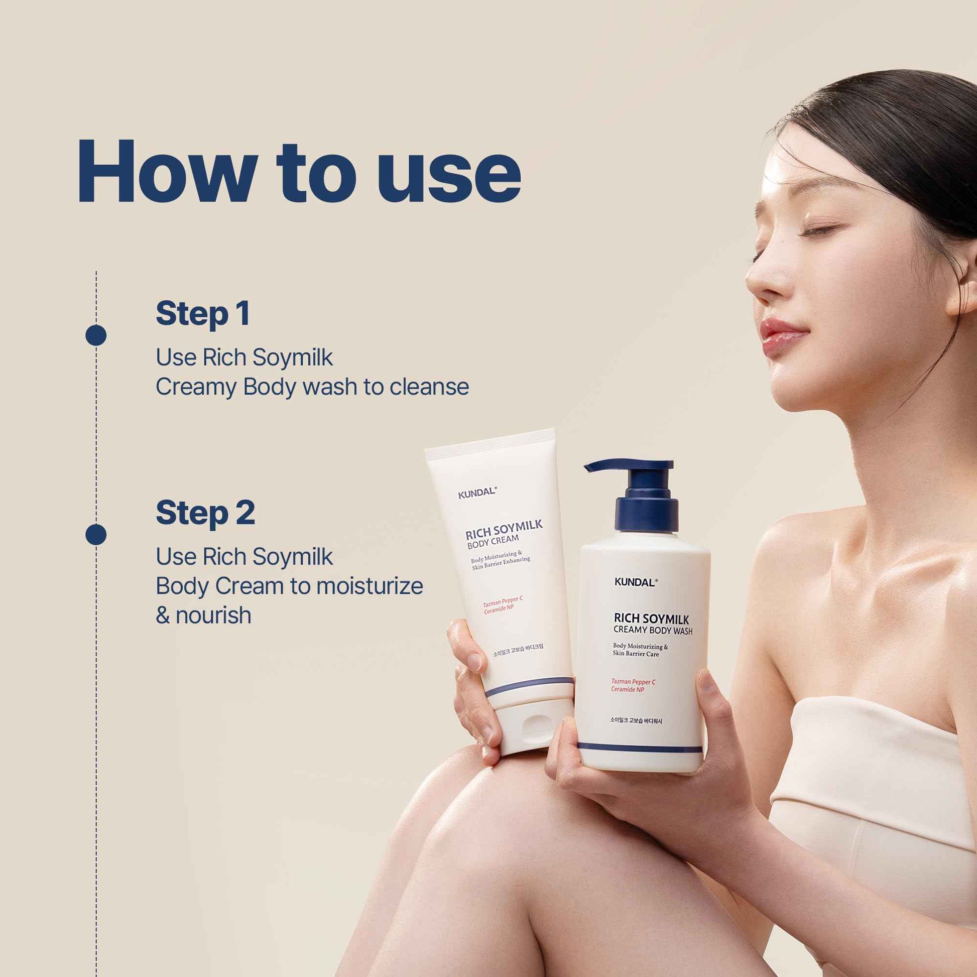 KUNDAL Soymilk Body Wash & Body Cream Set, Moisturizing Body Care with Ceramides, Hydrating Skincare Duo for Dry Skin, Mellow Vanilla Scent (16.9 fl oz + 6.76 fl oz), Stocking Stuffers