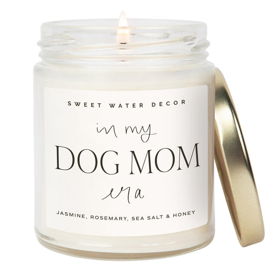 Sweet Water Decor Dog Mom Gifts for Women - Jasmine Rosemary Sea Salt & Honey Scented Candle - Dog Lovers Gifts for Women Soy Candle with 40 Hours Burn Time - In My Dog Mom Era Soy Wax Candle - 9oz