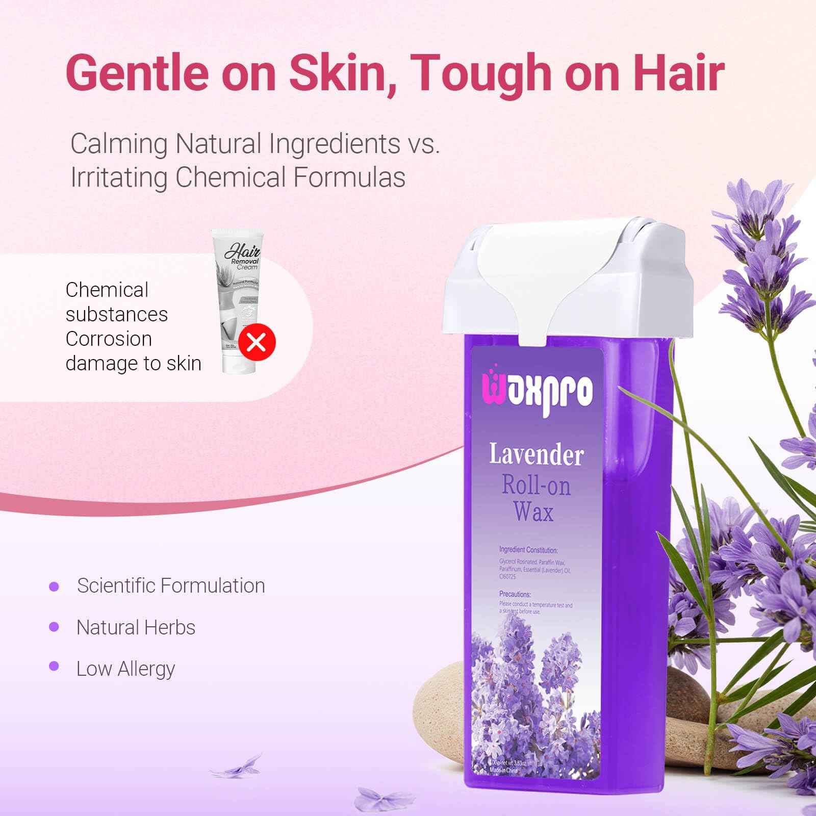 Waxpro Roll On Wax Kit for Women - Easy to Use - At-Home Hair Removal for Body (Arms & Legs) with 2 Honey Wax Roller Cartridges & 50 Strips (Pink)